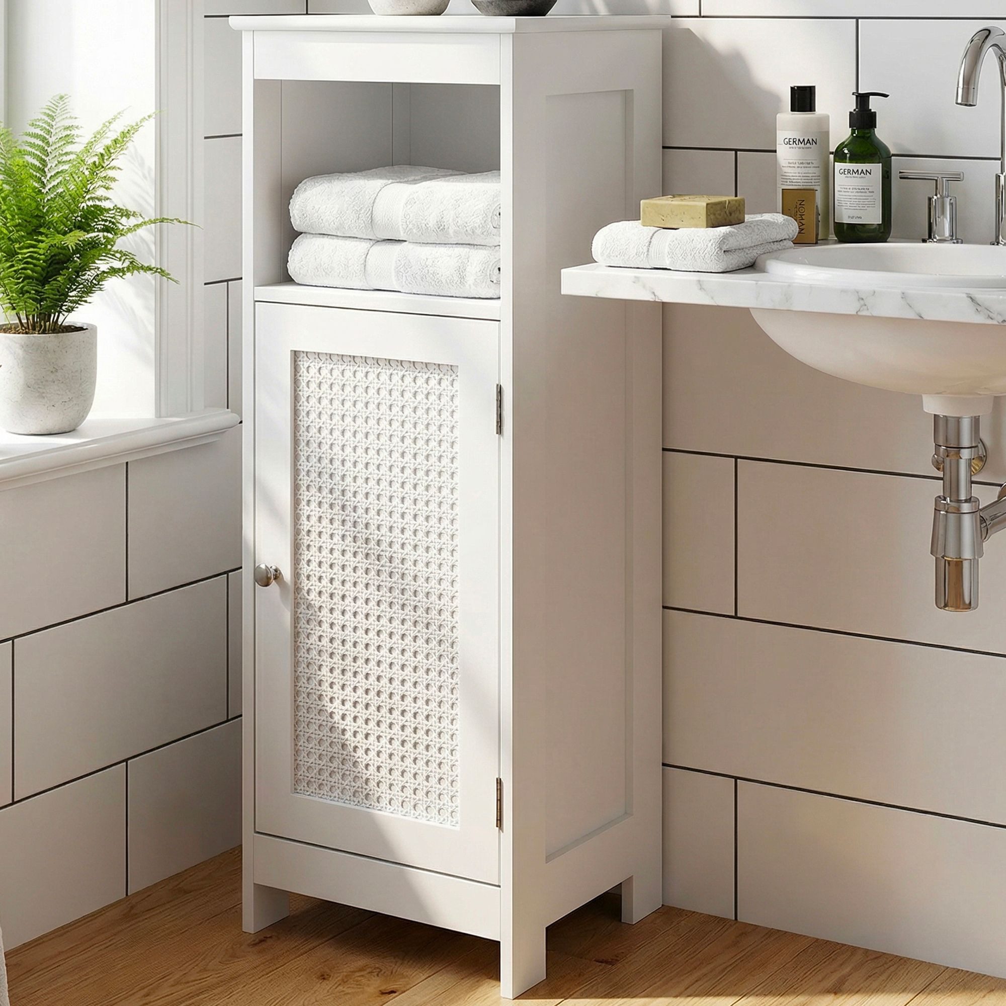 FINEBUY Badregal FB113481 Badschrank Weiß Badezimmerschrank mit Tür Badezim günstig online kaufen