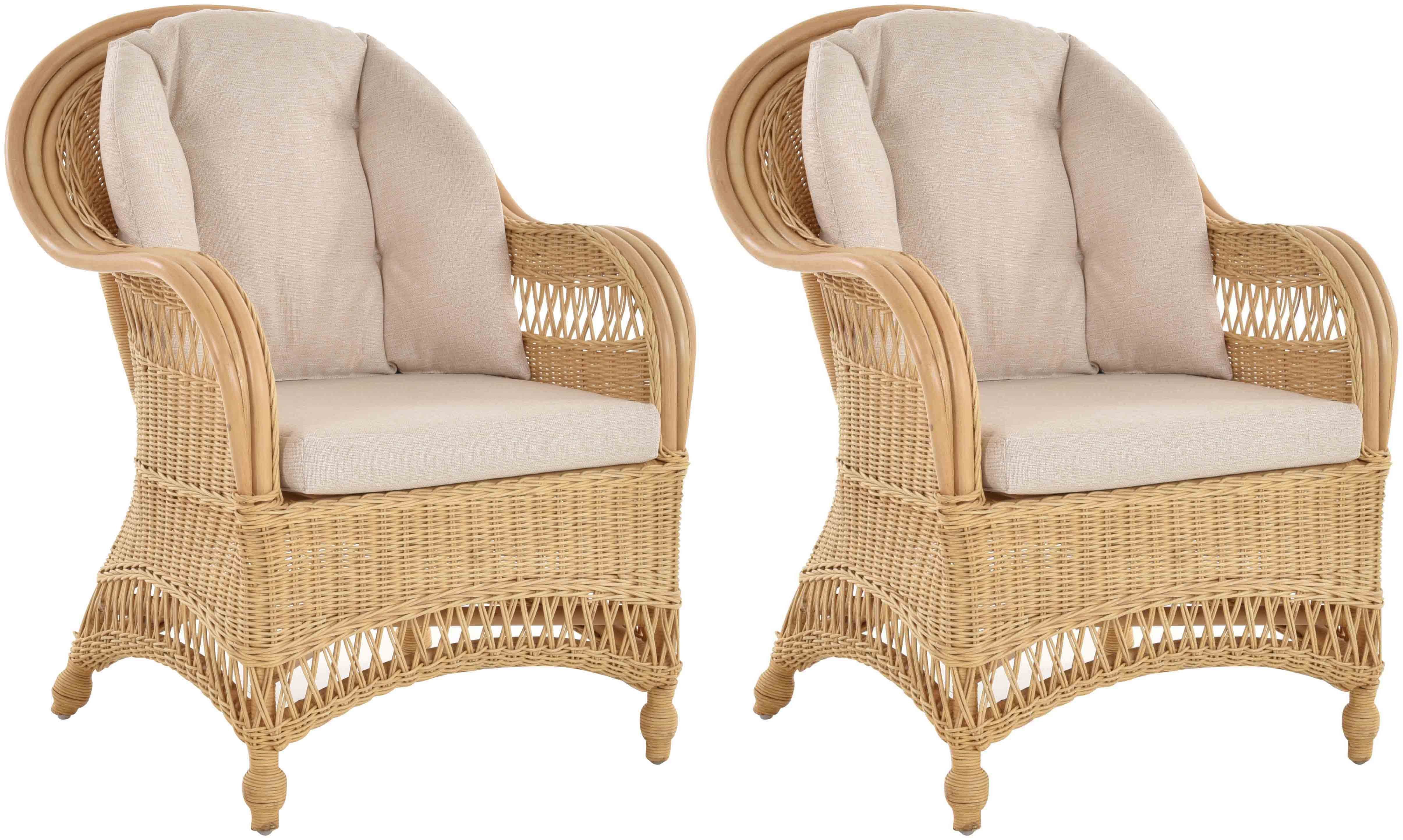 Krines Home Relaxsessel 2er Set Bequemer Wintergarten Rattan Sessel EWA Lesesessel Wohnzimmer (2-St., 2 Stück Sessel), Rattansessel aus Naturmaterial