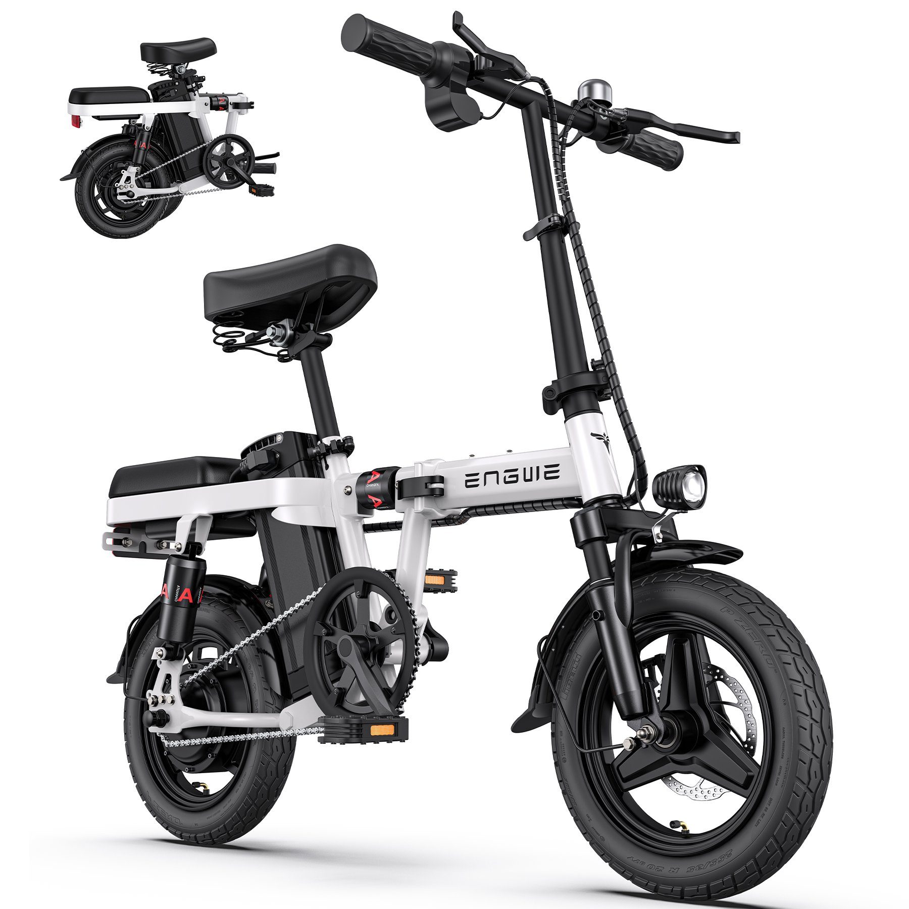 ENGWE E-Bike T14, 1 Gang, Heckmotor, zusammenklappbar,14-Zoll-Stadtauto für Frauen Weiß | E-Citybikes