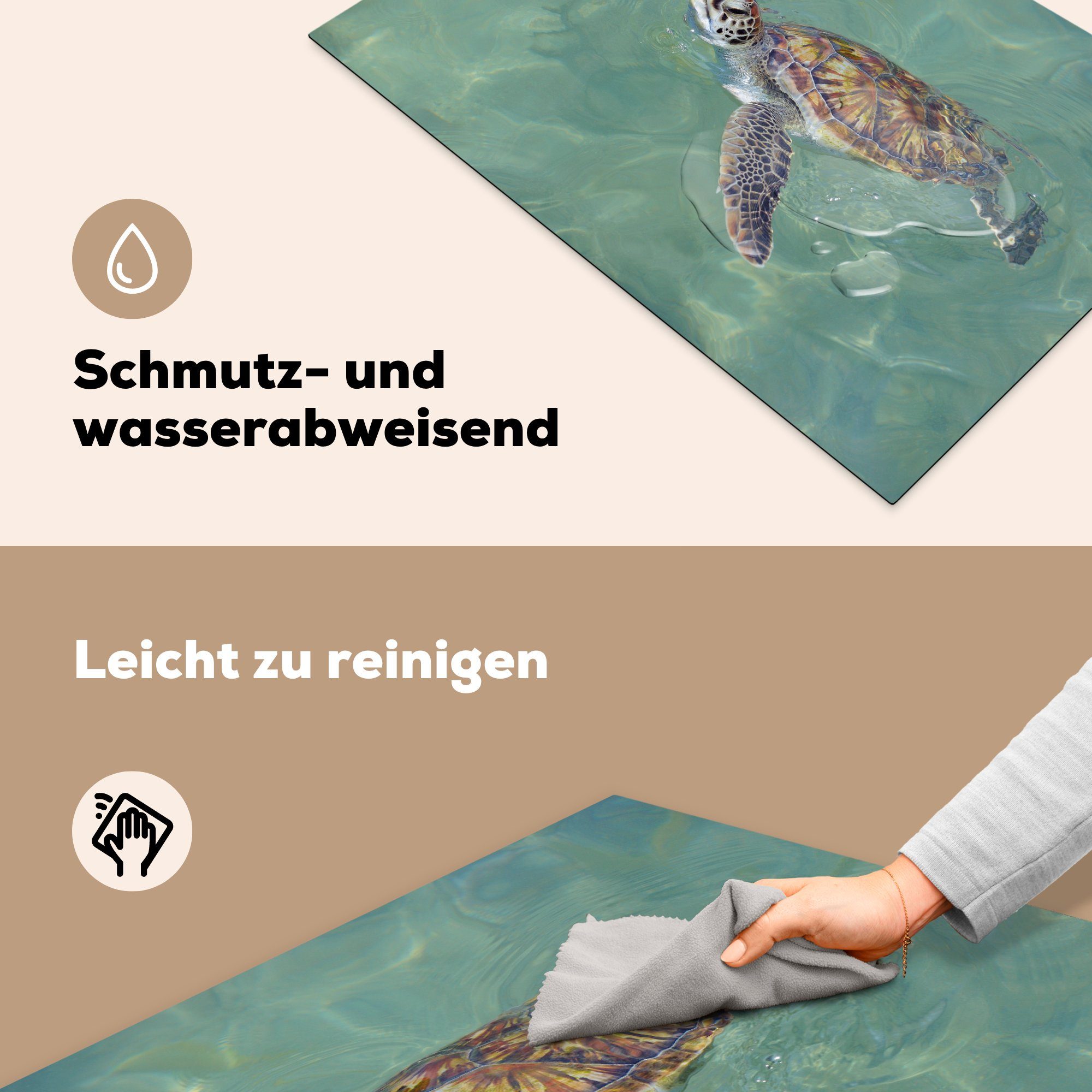 MuchoWow Herdblende-/Abdeckplatte Schildkröte schwimmt im küche, cm, (1 Ceranfeldabdeckung Wasser, 81x52 Schutz für Induktionskochfeld die Vinyl, tlg)