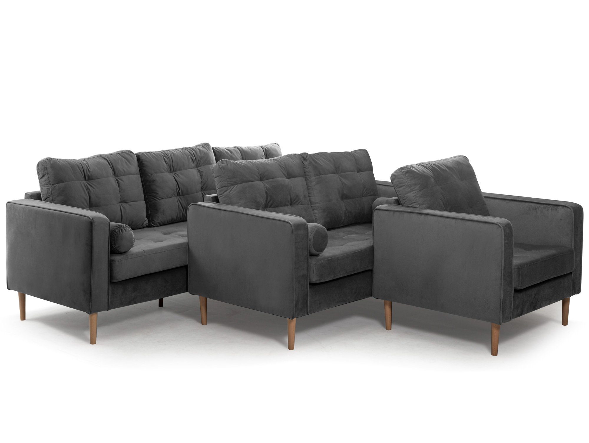 Grau massiv 2-Sitzer Buche Samtbezug, Sofa, Moebel-Eins Füße Sofa mit GLAMMI