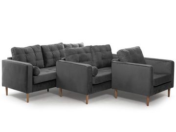 Moebel-Eins Sofa, GLAMMI 2-Sitzer Sofa mit Samtbezug, Füße Buche massiv
