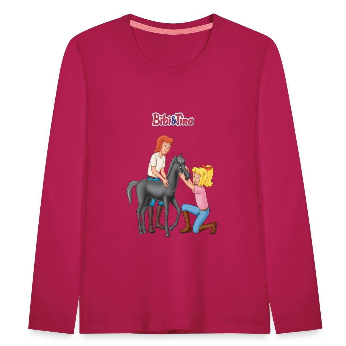 Spreadshirt T-Shirt Bibi Und Tina Kuscheln Mit Süßem Fohlen Felix Kinder Premium Langarmsh (1-tlg)