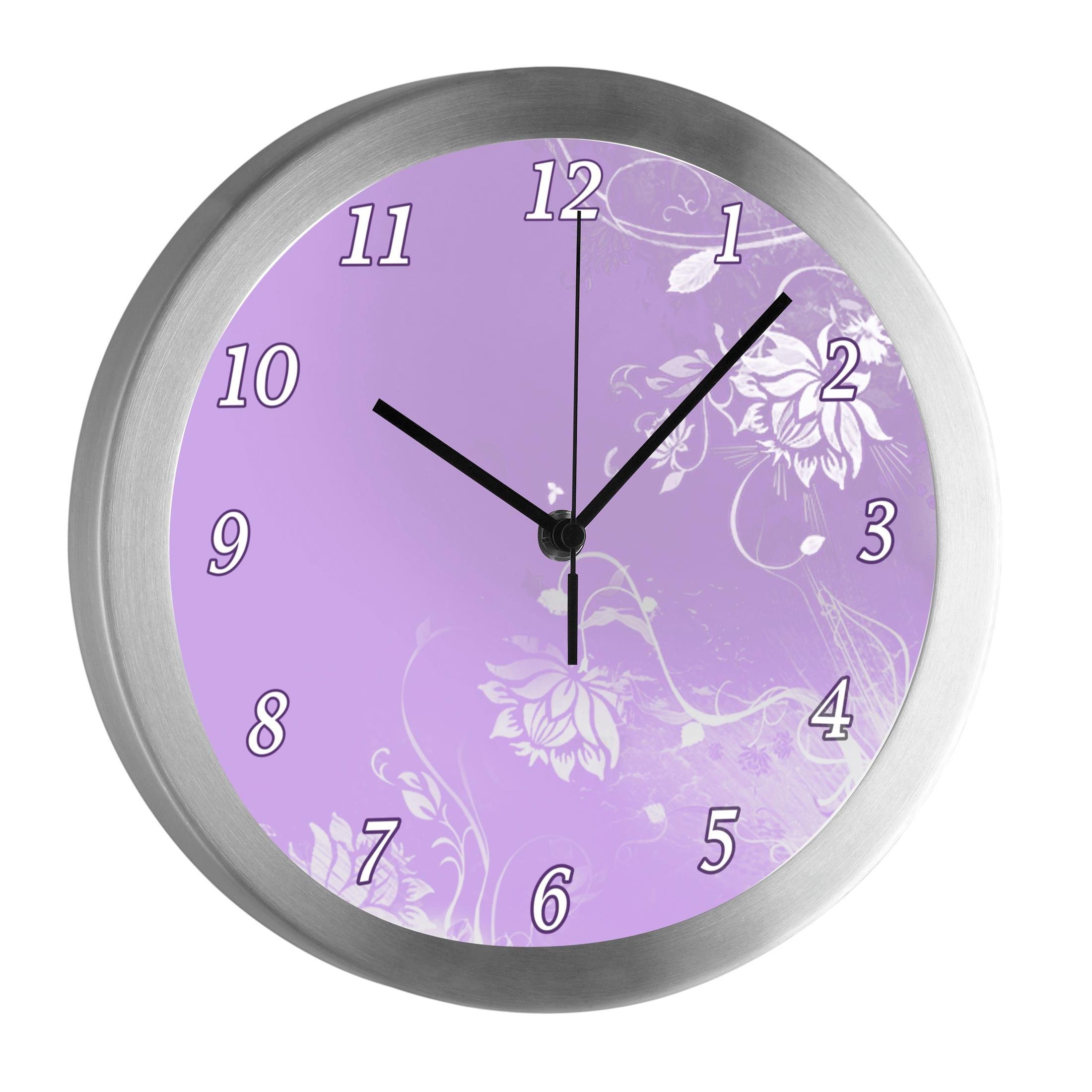CreaDesign Funkwanduhr Funkuhr, Kinder Wanduhr, Kinderuhr, Kinderzimmer Blumenranke lila (geräuscharmes Uhrwerk)