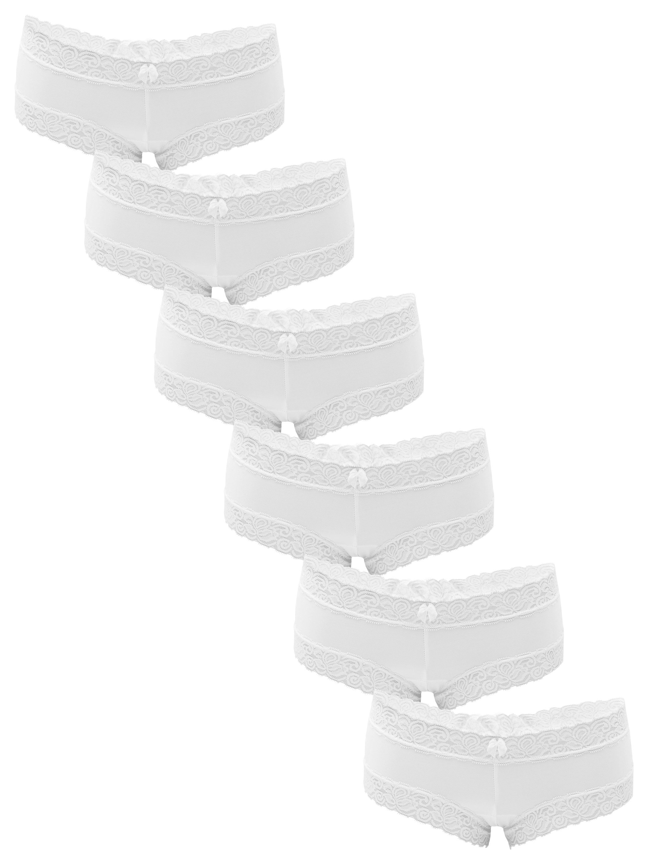 Fabio Farini Hipster Damen Unterwäsche - Frauen Unterhosen Panty Slip (Packung, 6-St) mit floraler Spitze und Schleifchen