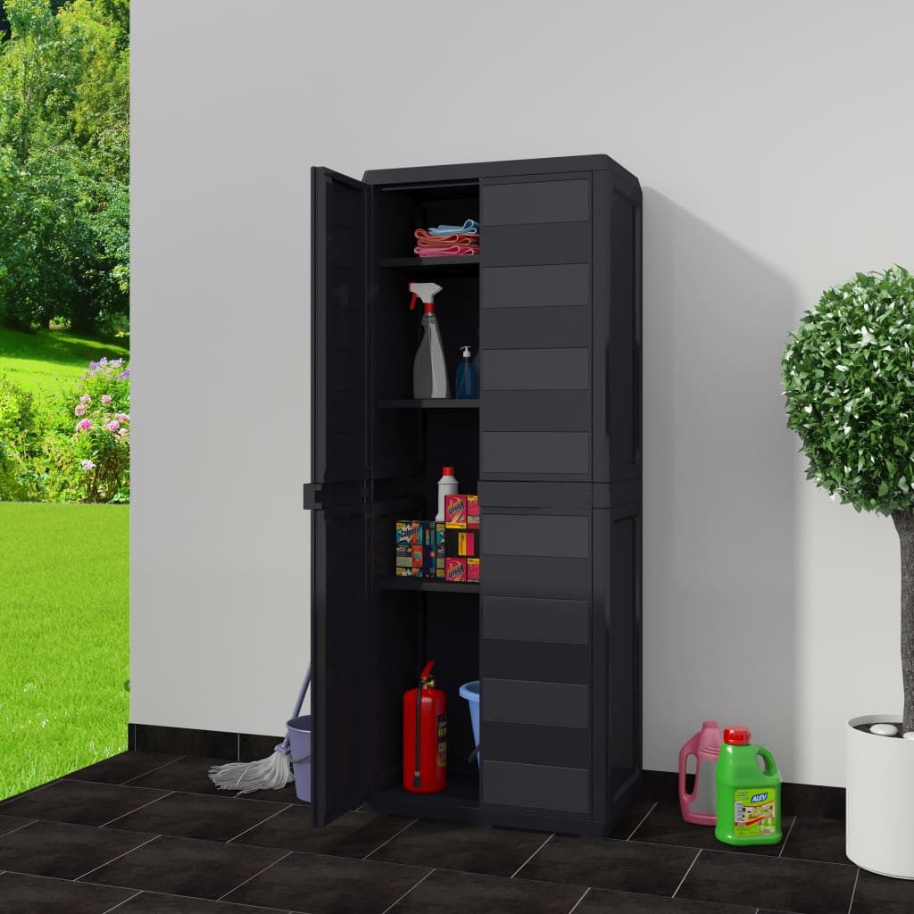 vidaXL Garten-Geräteschrank, Gartenschrank mit 3 Regalen Schwarz