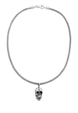 Kuzzoi Kette mit Anhänger Herren Schlangenkette Totenkopf Anhänger Silber