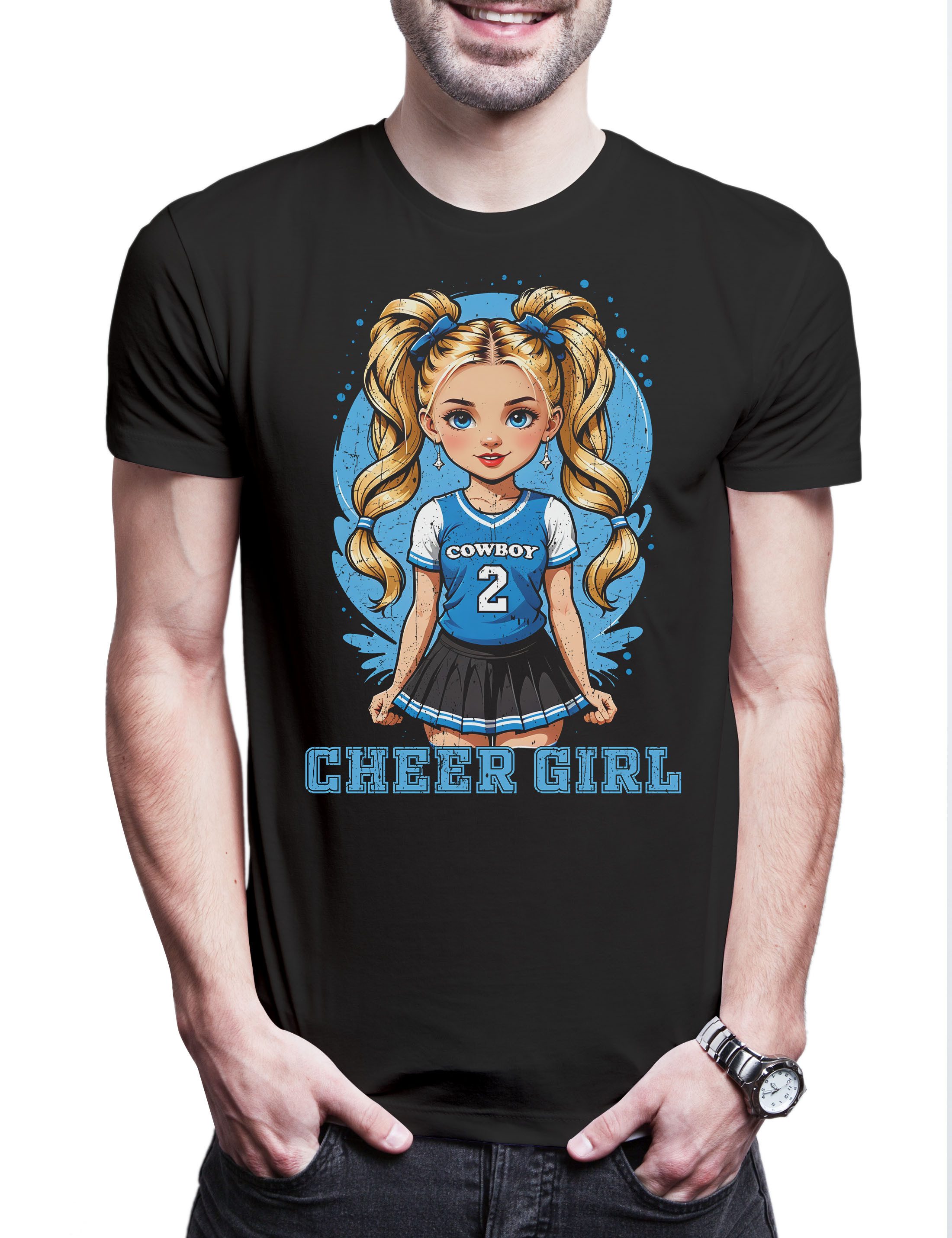 Urban Backwoods Print-Shirt Anime Comwboy Cheerleader Girl Herren T-Shirt American Football (1-tlg) Rockabilly Texas Blue Team