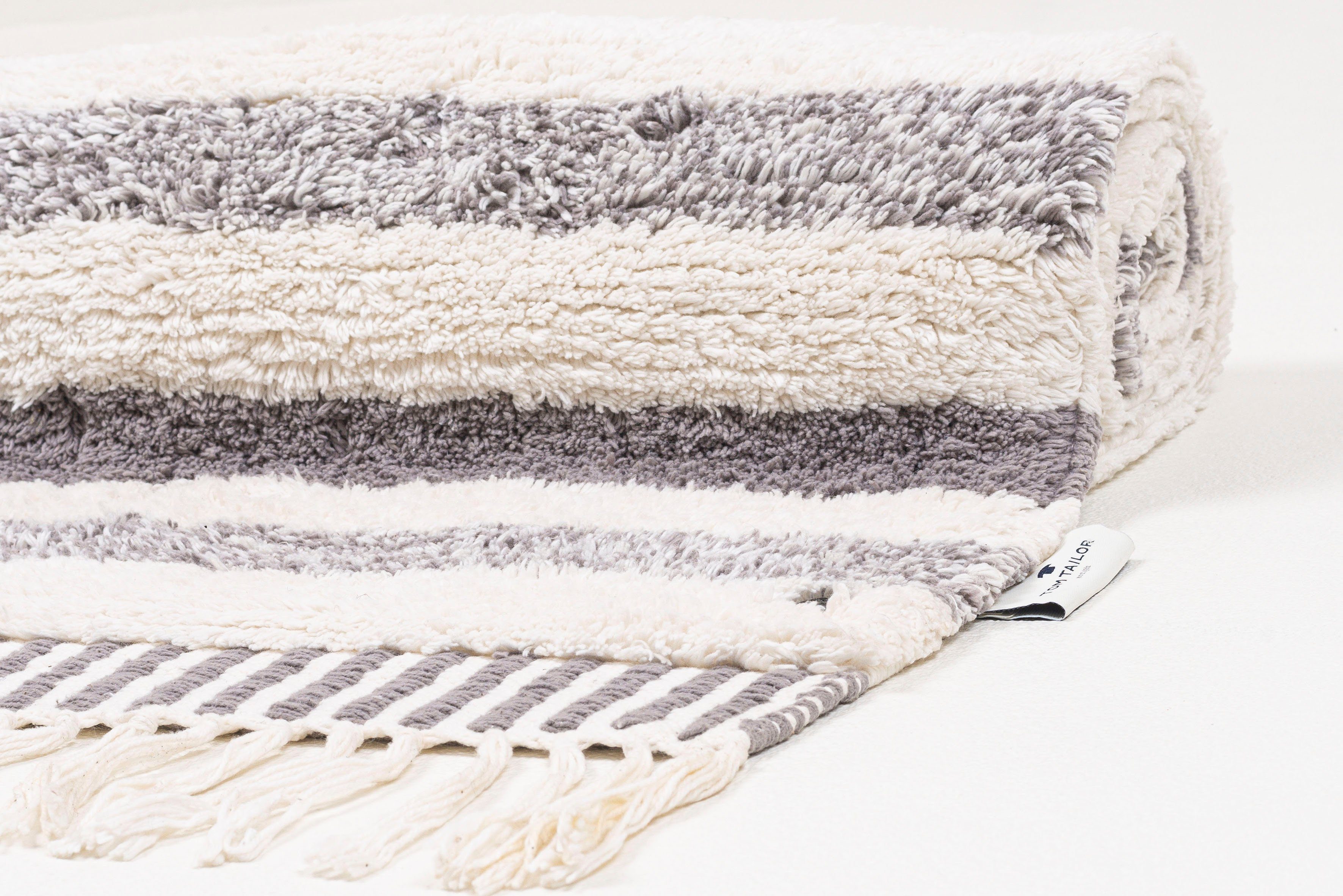 TOM TAILOR HOME Badematte Ethno Bath, Höhe 20 mm, fußbodenheizungsgeeignet, Baumwolle, rechteckig, Badteppich, Berber Look, mit Fransen, reine Baumwolle