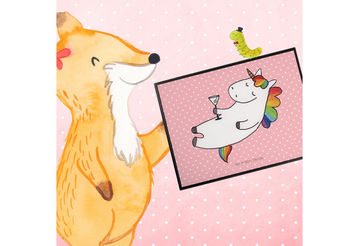 Thumbnail - Mr. & Mrs. Panda Schreibtischunterlage Einhorn Cocktail - Rot Pastell - Geschenk, Schreibtisch Unterlagen, B, (Packung, ...