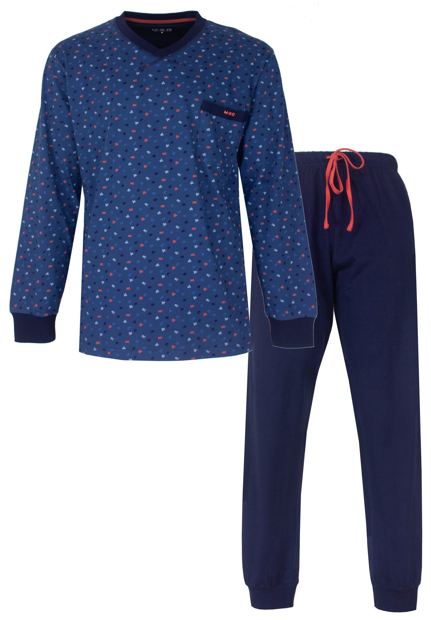 M.E.Q. Schlafanzug Herren Pyjama mit Bündchen (2 tlg) Baumwolle