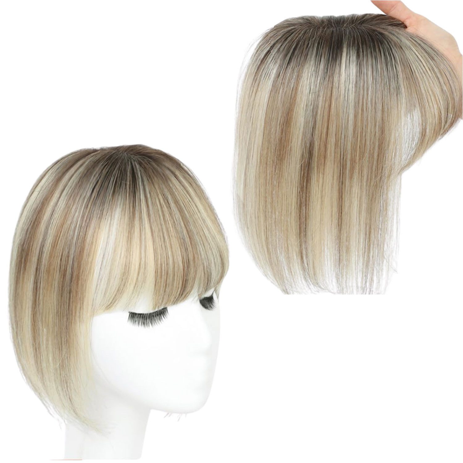 Refttenw Kunsthaarperücke Toupets für Frauen mit Pony,Clip in Haarteile,Toupet Damen,Seidenbasis