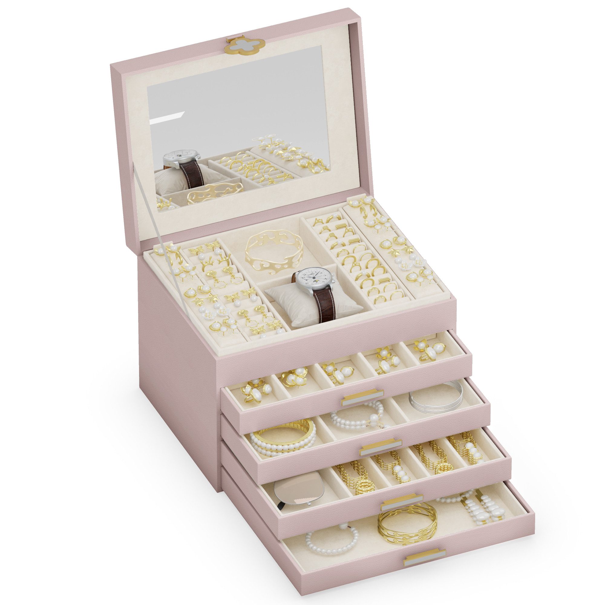 AdelDream(BTWX8GZZ) Schmuckkasten ADEL DREAM 5-stöckige Schmuckkästchen mit Kleeblatt-Knopf