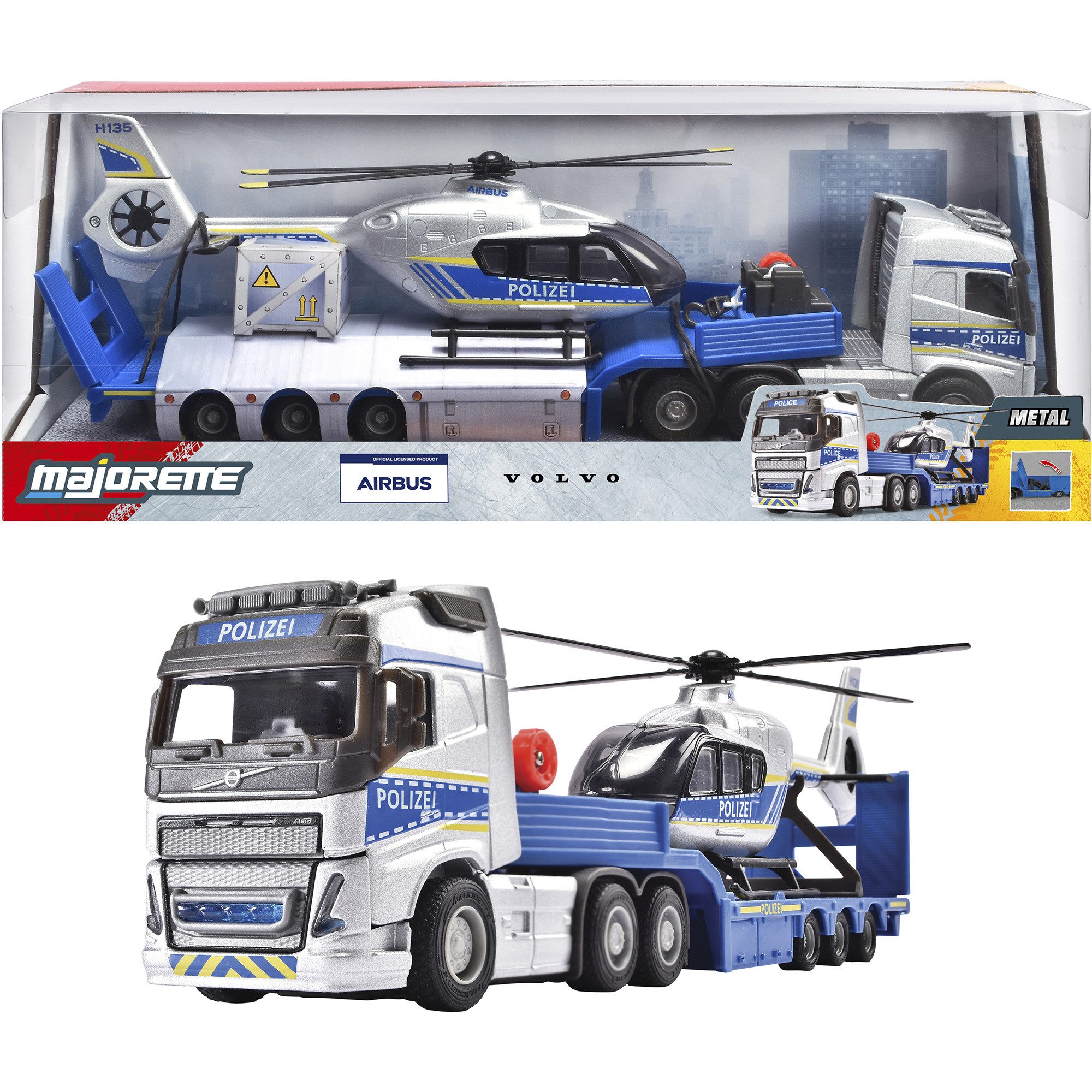 majORETTE Игрушечный вертолет Majorette Volvo Truck + Airbus Police Helicopter