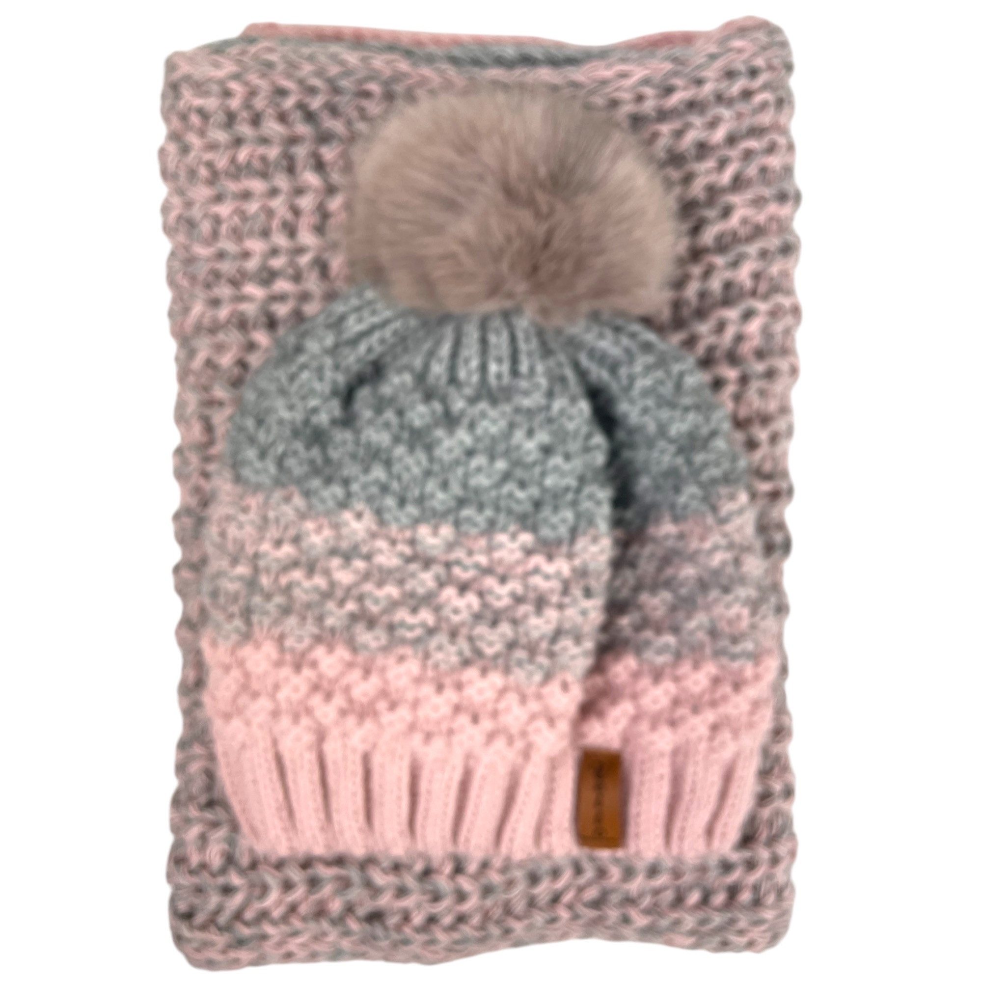 Taschen4life Bommelmütze Damen Mütze & Schal Set 36.64 (2 teilig, gestrickte Beanie mit großem Bommel & Loop Strickschal) locker gestrickt, mit großem Bommel