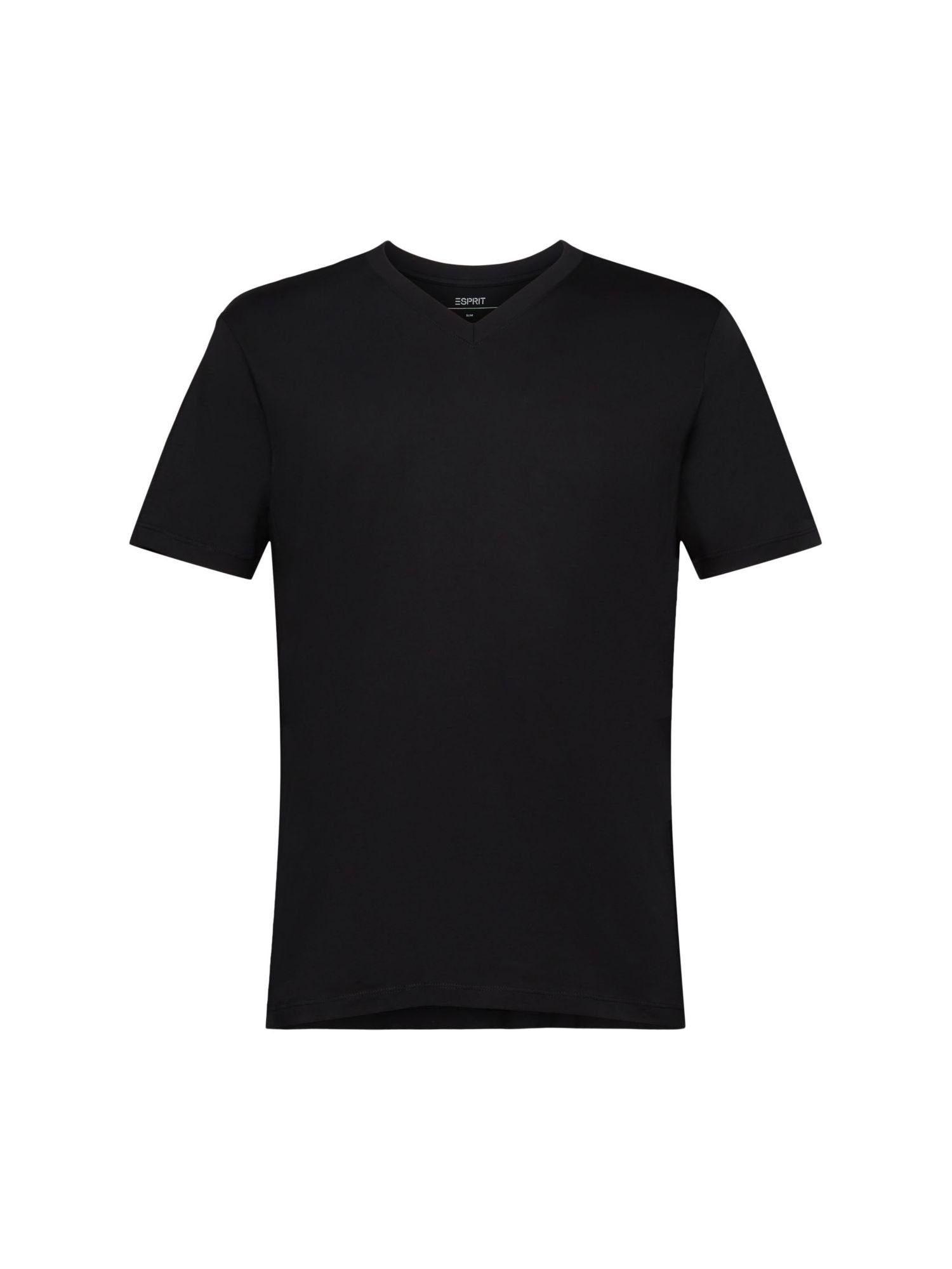 Esprit T-Shirt T-Shirt mit BLACK (1-tlg) Slim Fit aus V-Ausschnitt, Baumwolle