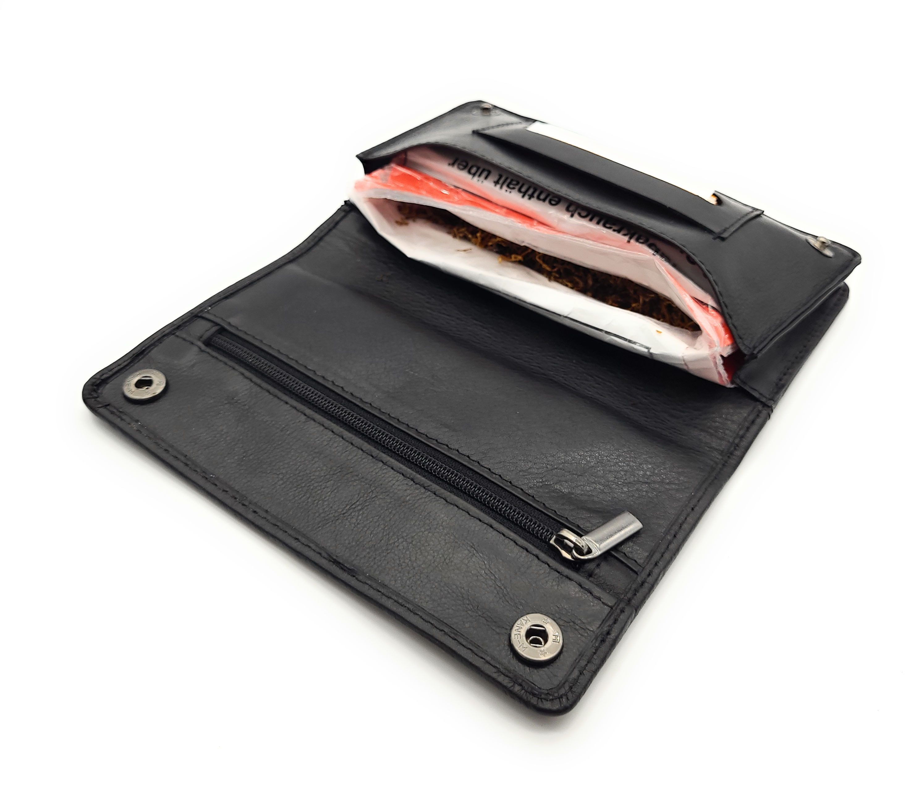 Lemasi Tabakbeutel echt Leder Tabaktasche Drehertasche Tabaketui, Komfortgröße, Blättchenfach, Filterfach, Tabakfach, Reißverschlussfächer