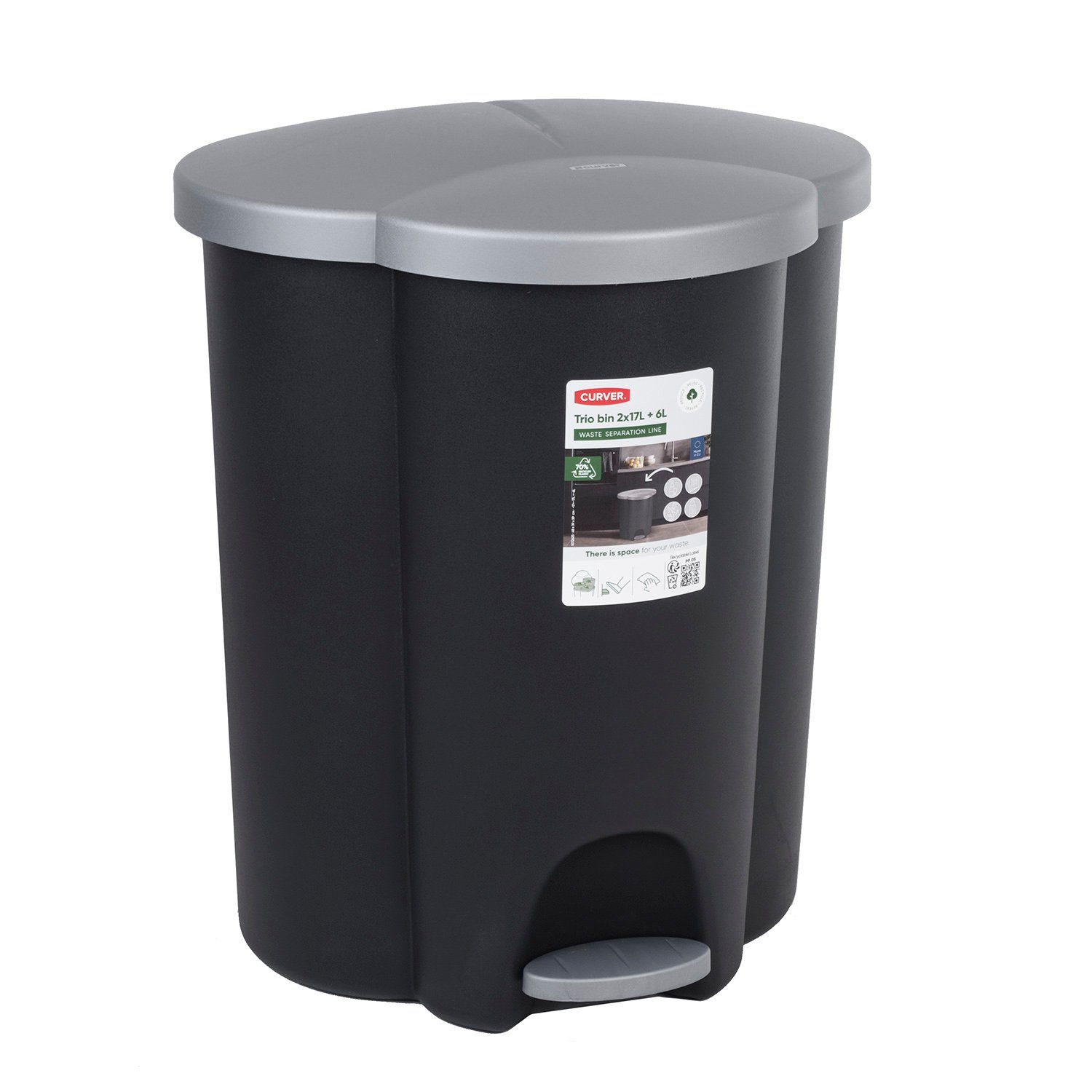 Curver Mülleimer 254540, Abfalleimer 40L Treteimer Müllsortierung