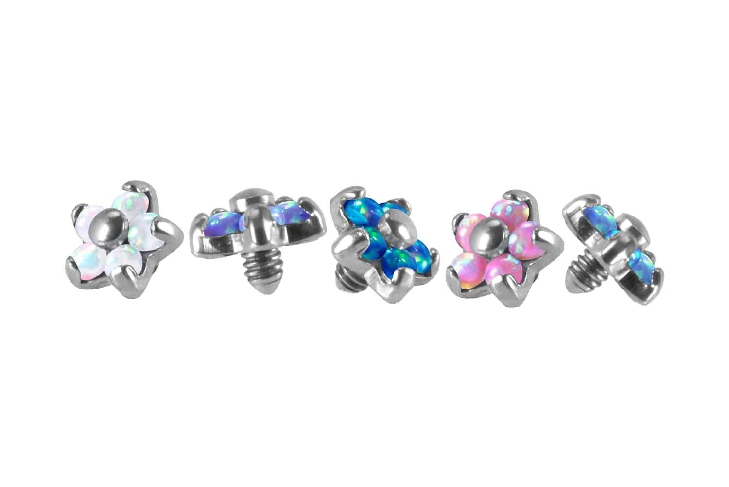 PIERCINGLINE Piercing-Set Titan Dermal Anchoraufsatz BLUME MIT 5 SYNTHETISCHEN OPALEN (Schraub-Aufsätze, 1-tlg)