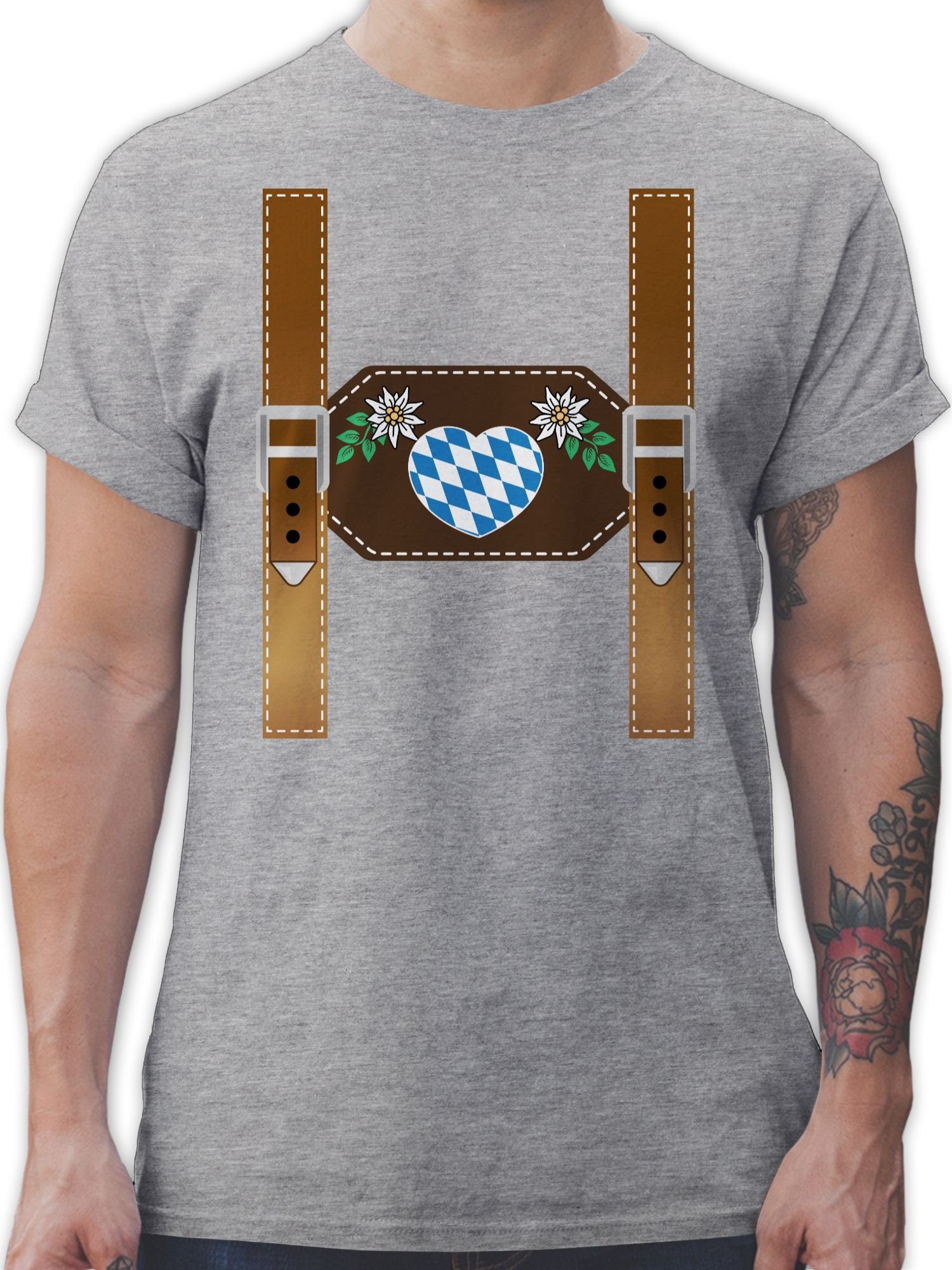 meliert Shirtracer für Grau - T-Shirt Lederhose Herren Mode Herz Oktoberfest 2 Bayern