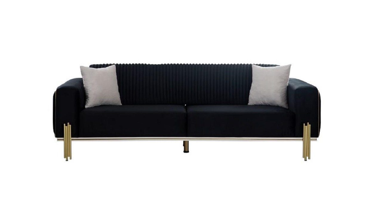 JVmoebel Sofa Dreisitzer Couch Möbel Samt Designer Gold Metall Gepolstert, Made in Europe