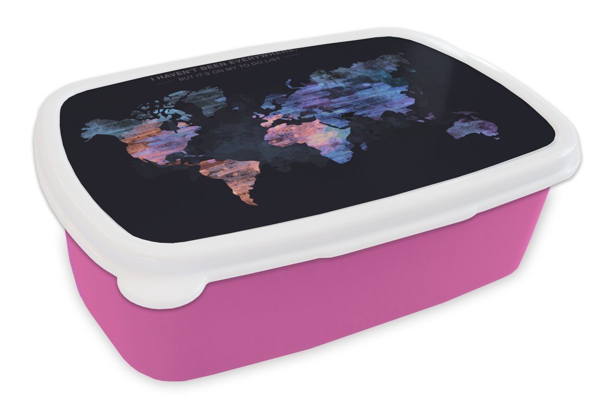 Lunchbox rosa Kinder, Kunststoff - Snackbox, für Weltkarte Vintage, Erwachsene, MuchoWow (2-tlg), Brotbox Kunststoff, Mädchen, - Brotdose Farbe