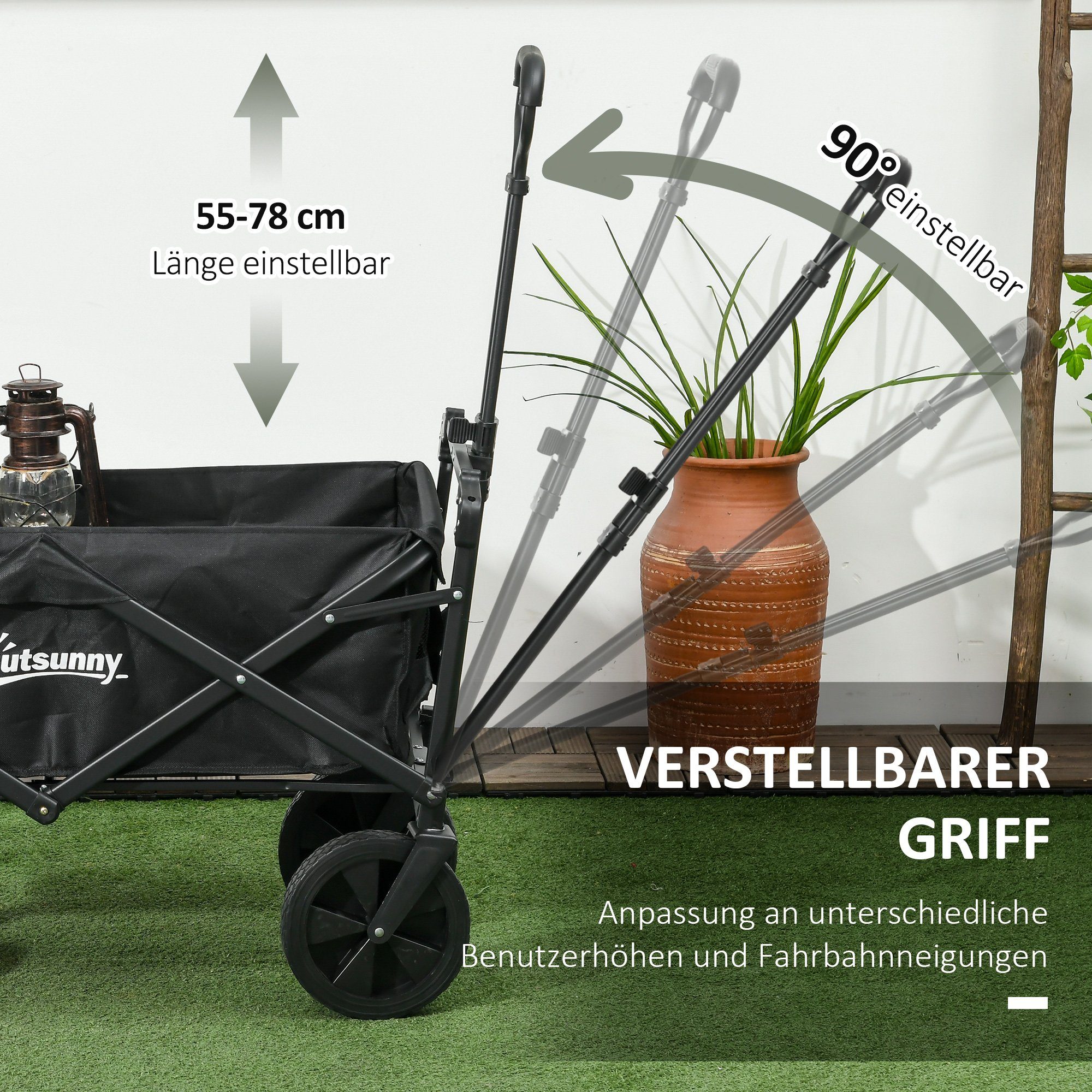 Outsunny Bicycle Cargo Trailer, Foldable Transport Cart with Sunshade, Handcart with Handle, Load Capacity up to 110 kg, Oxford, Black