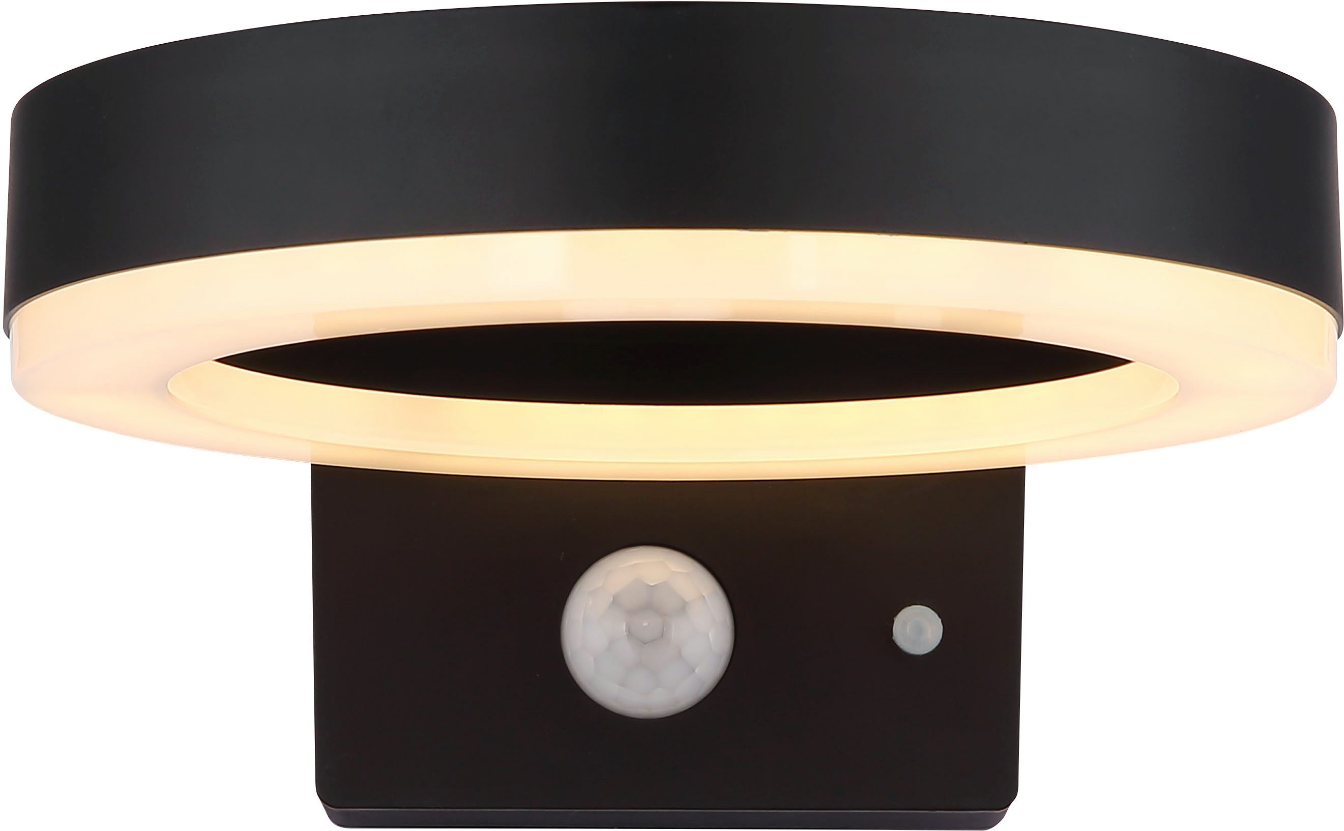 GLOBO LIGHTING LED Solarleuchte SOLARLEUCHTE KUNSTSTOFF SCHWARZ MATT, 1XLED, LED fest integriert, Warmweiß, Solar/IP44/schwarz/Garten/Terrasse/Sensor