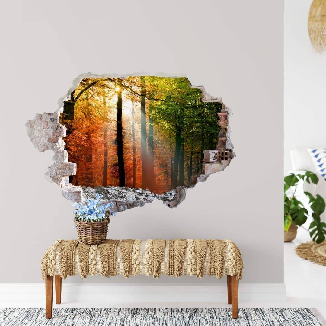 K&L Wall Art Wandtattoo 3D Wandtattoo Herbst Deko Aufkleber goldener Wald Bäume Wandsticker, Mauerdurchbruch Wandbild selbstklebend