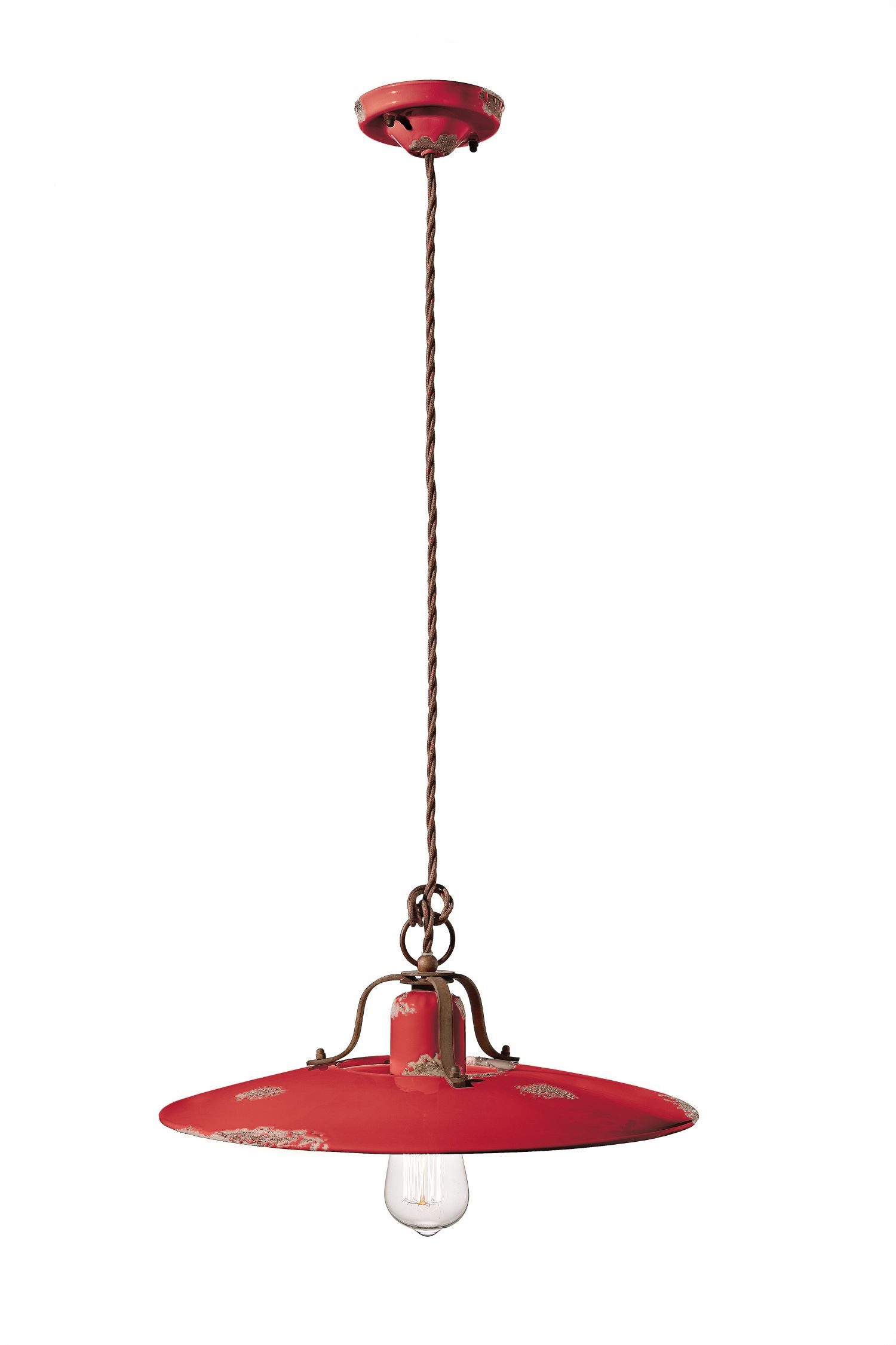 Licht-Erlebnisse Pendelleuchte NICOLA, ohne Leuchtmittel, Metall Keramik E27 Ø 40 cm Rot Shabby Antik rund Vintage