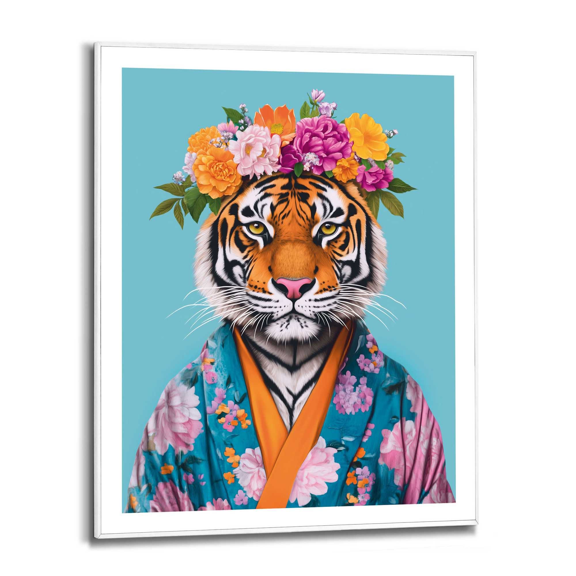 Reinders! Poster Flower Tiger, Hobbyraum - Blumen - Kimono - Mehrfarbig - MDF - Tiere - 40x50 cm