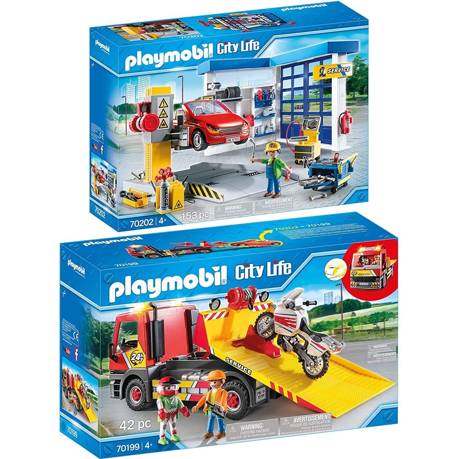 Playmobil® Spielbausteine 70199 70202 City Life 2er Set Abschleppdienst +  Autowerkstatt