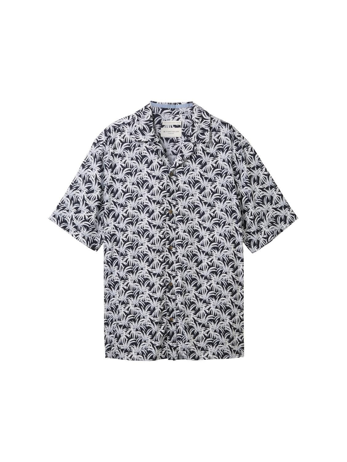 TOM TAILOR T-Shirt comfort printed viscose shirt, navy coloured leaf design