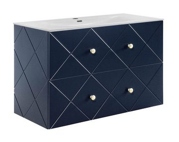einfachgutemoebel Waschtisch-Set Badezimmer Set 4-teilig BLUMOND 90cm, Einbauwaschbecken, Dark Blue, (Badmöbel Set, 1-St., Badmöbel Waschtisch-Set 4-teilig)