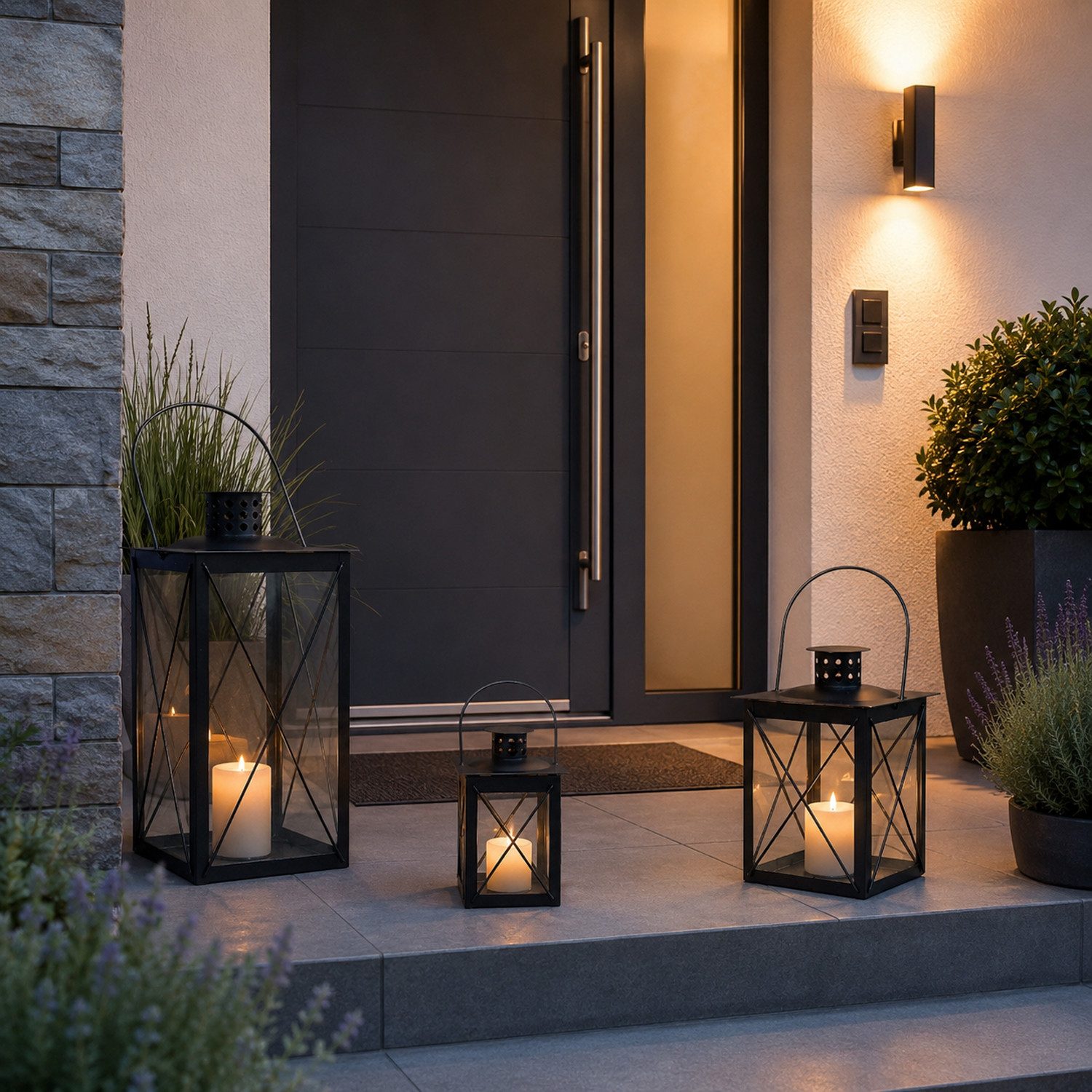 Mojawo Laterne Laternen-Set 3-tlg. aus Metall Schwarz Für Kerzen LED-Kerzen und Deko