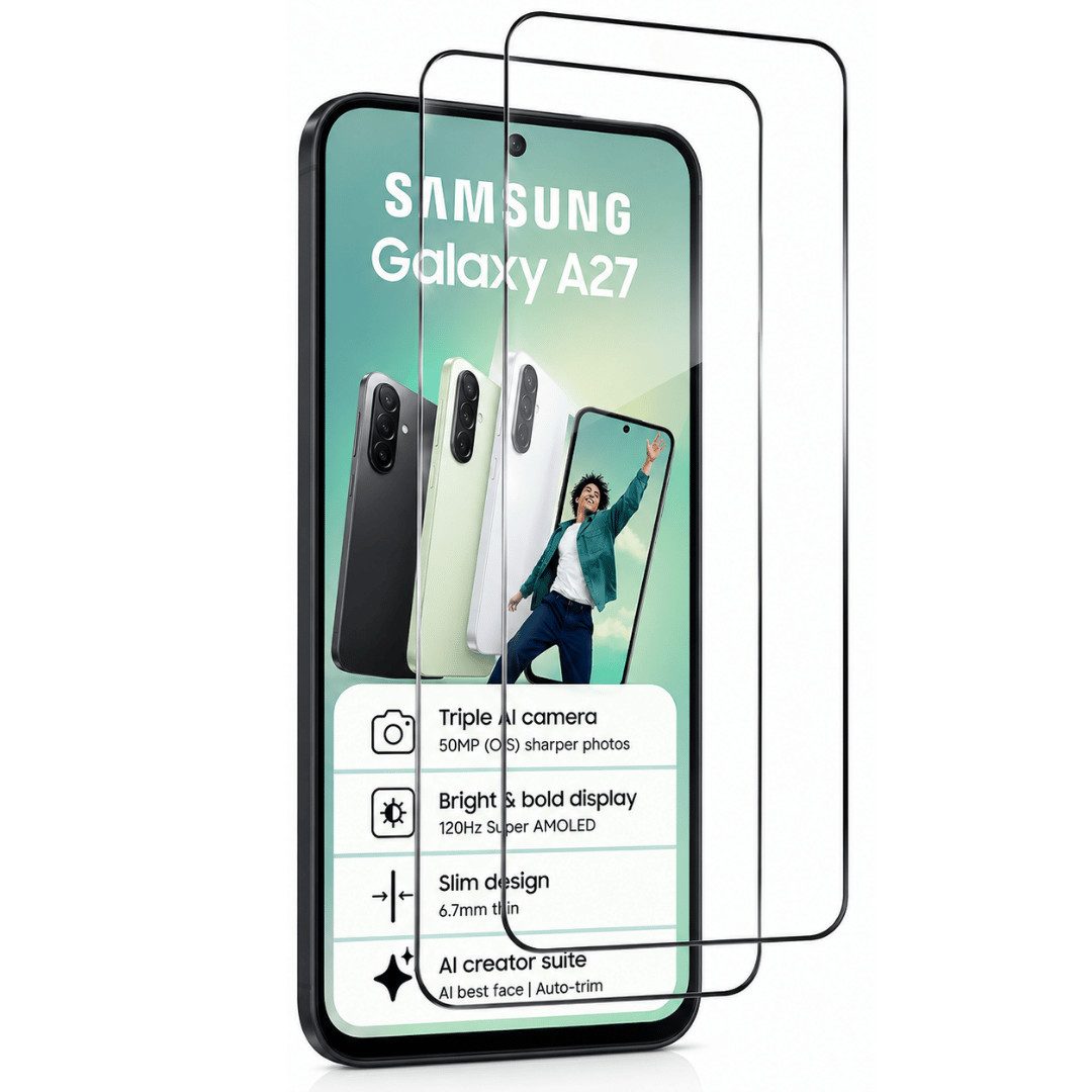 SmartUP Displayschutzglas 2X Schutzglas für Samsung Galaxy A27 5G Panzerfolie Full Screen 9H für Samsung Galaxy A27 5G, 2 Stück, Rundumschutz, passgenaue Verarbeitung
