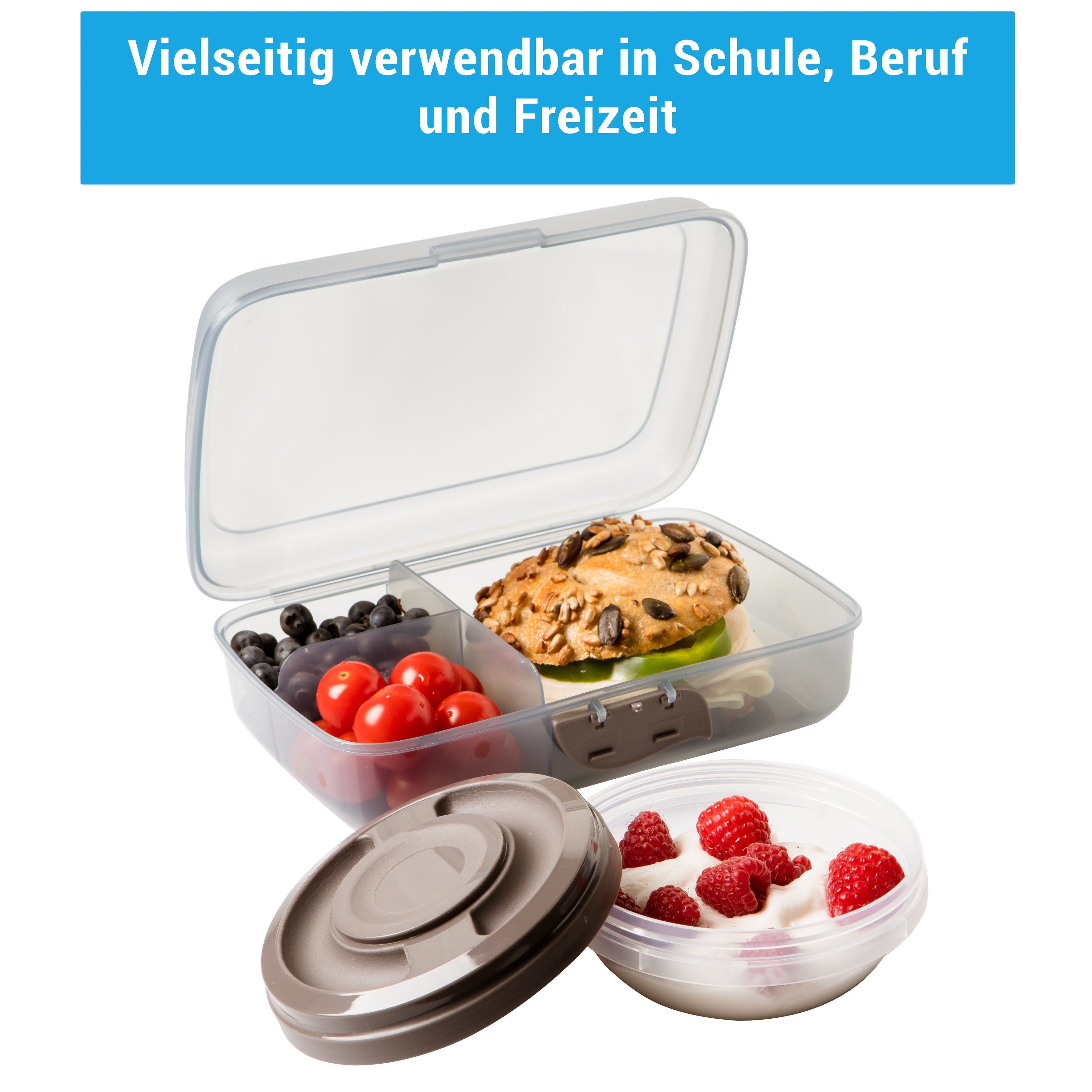 Centi Lunchbox Brotdosen Lunchboxen, mit Fächern und Klickverschluss, Kunststoff, (4-tlg., 2 Stück+2 Schraubdeckeldosen), Brotdose mit Fächern und Clickverschluss