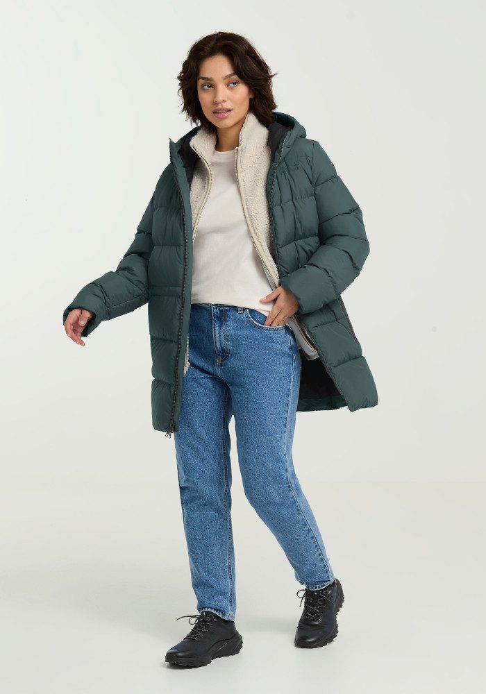 Jack Wolfskin Steppmantel FROZEN PALACE LONG JKT W RDS mit Kapuze, wärmeisolierende Füllung, winddicht