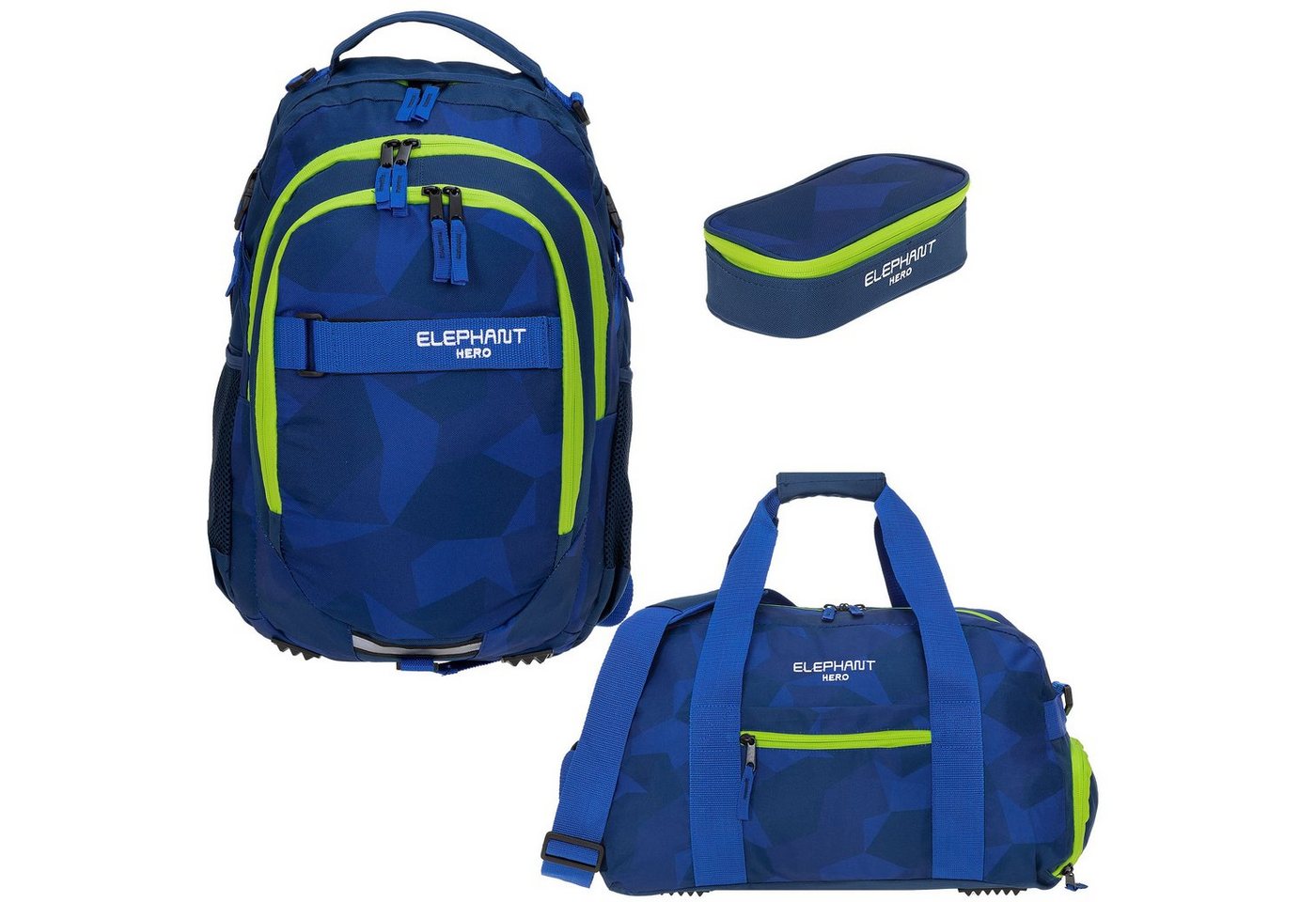 ELEPHANT Schulrucksack Hero Signature Schultasche (Set, 3-tlg., 3 Teile Rucksack Sporttasche Mäppchen Box), Softcase Schulranzen Schulmappe +rsm