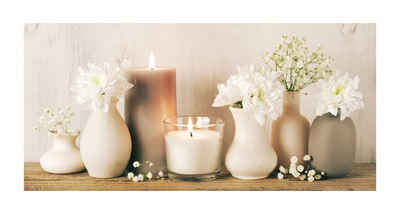 Levandeo® Leinwandbild, Leinwandbild XXL 115x55cm Kerzen Blumen Bild Kunstdruck Wandbild Deko