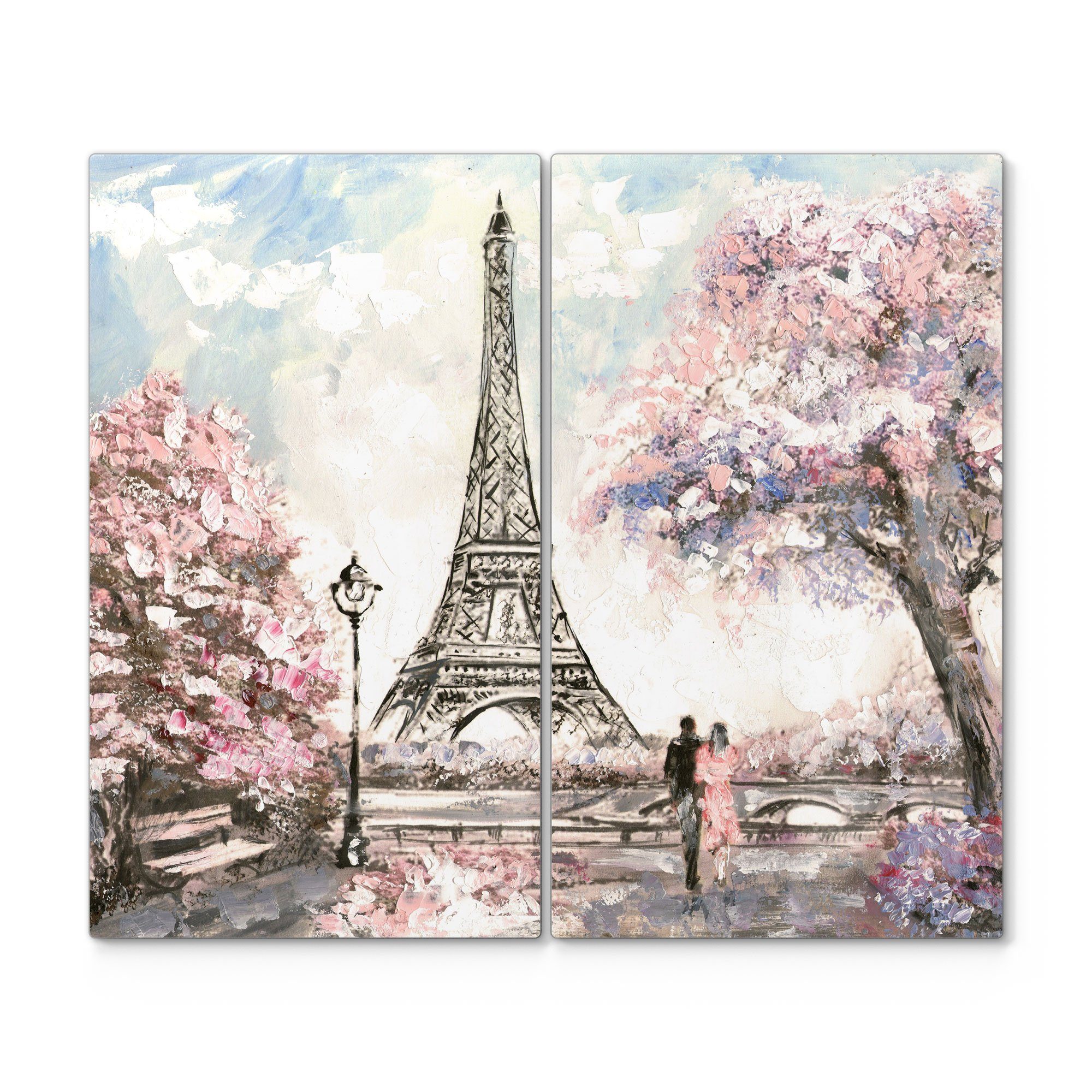 DEQORI Herdblende-/Abdeckplatte 'Eiffelturm im Frühling', Glas, (2 tlg), Glas Herdabdeckplatte Ceranfeld Herd