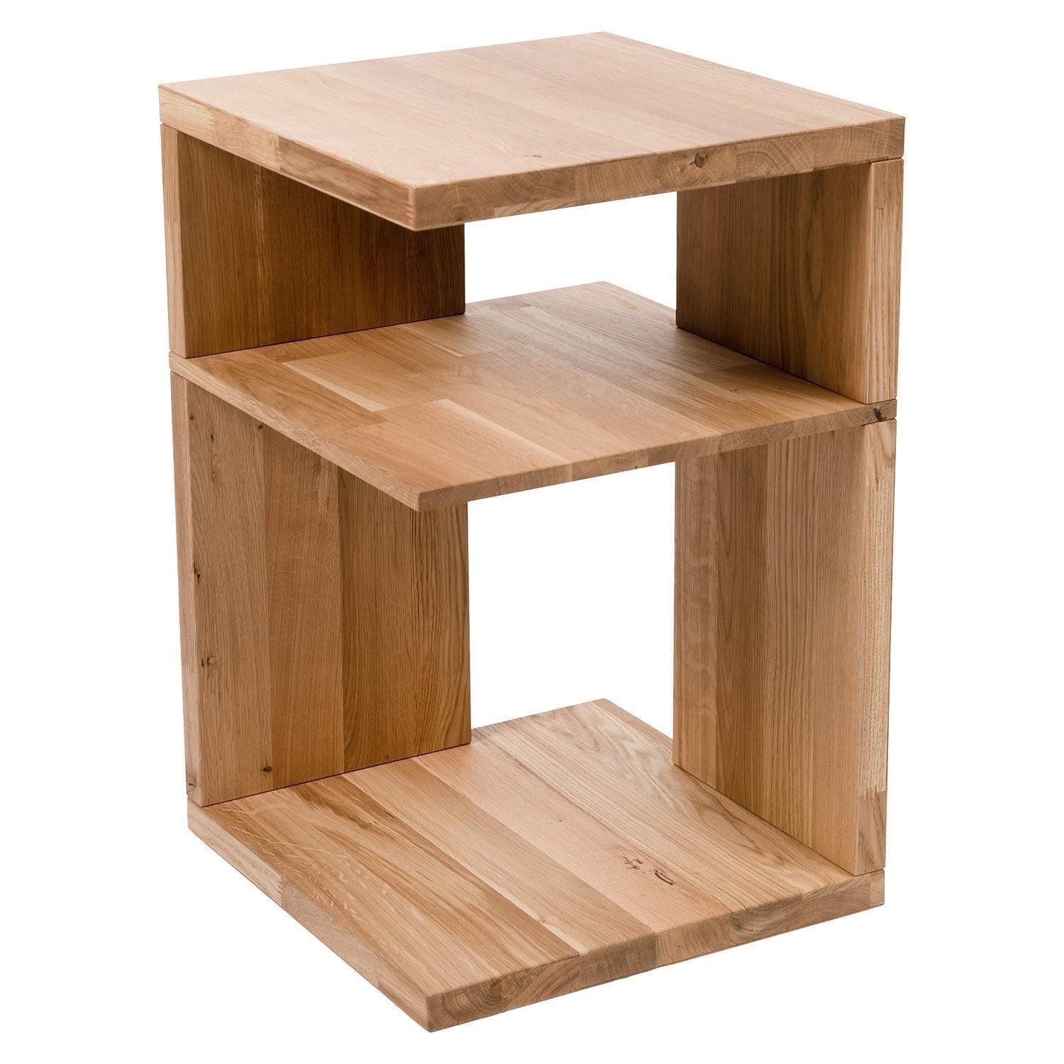 M2 Kollektion Beistelltisch DOMINGO, Braun, Wildeiche massiv geölt, mit Ablage, B 40 x H 60 x T 40 cm