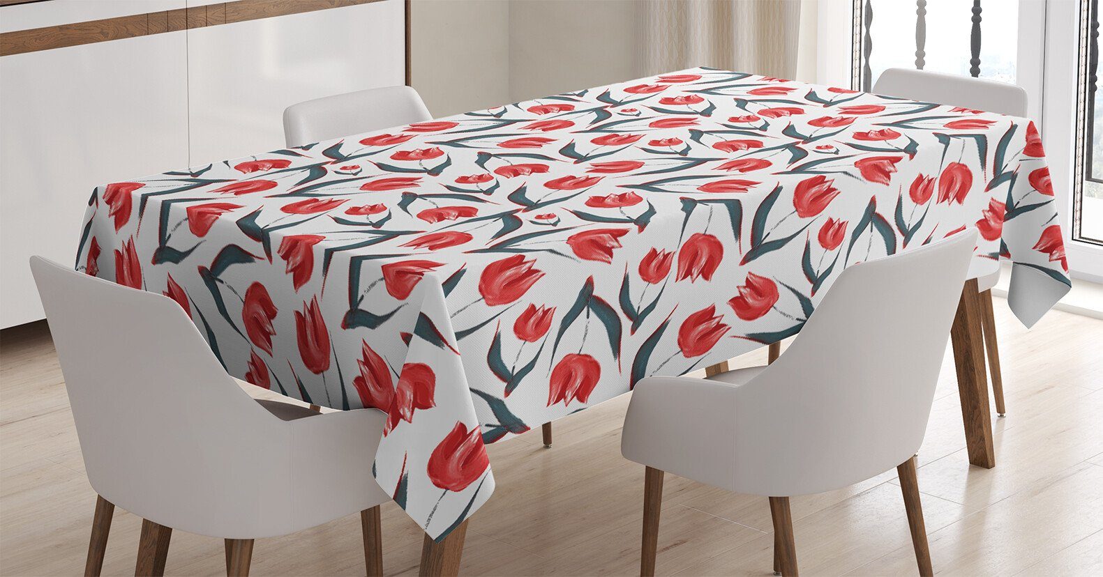 Klare Bereich Inspired Tulpen Abakuhaus rot Außen geeignet Farbfest Für Tischdecke den Waschbar Vintage Farben,