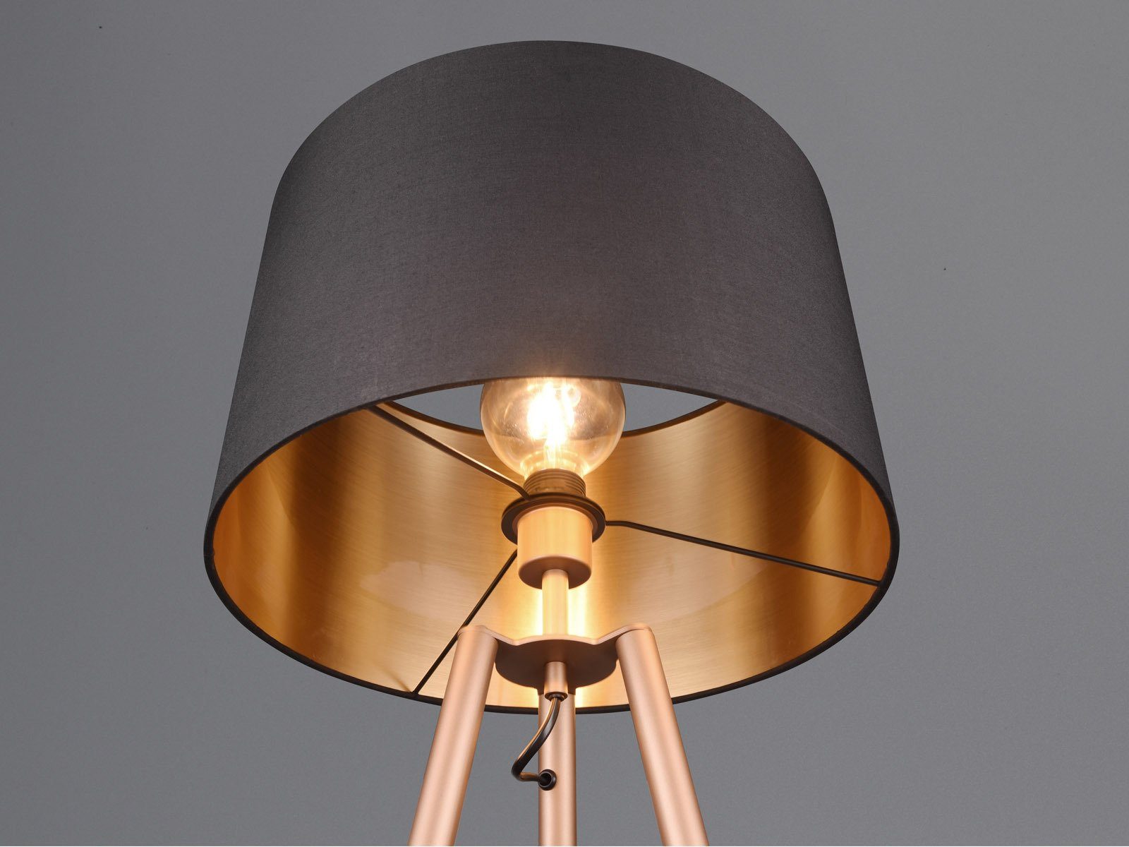 ausgefallene warmweiß, Schwarz/Gold Ablagetisch, H Ablage-tisch meineWunschleuchte moderne Gold-en, Stehlampe, mit LED Tripod LED wechselbar, 152cm dimmbare