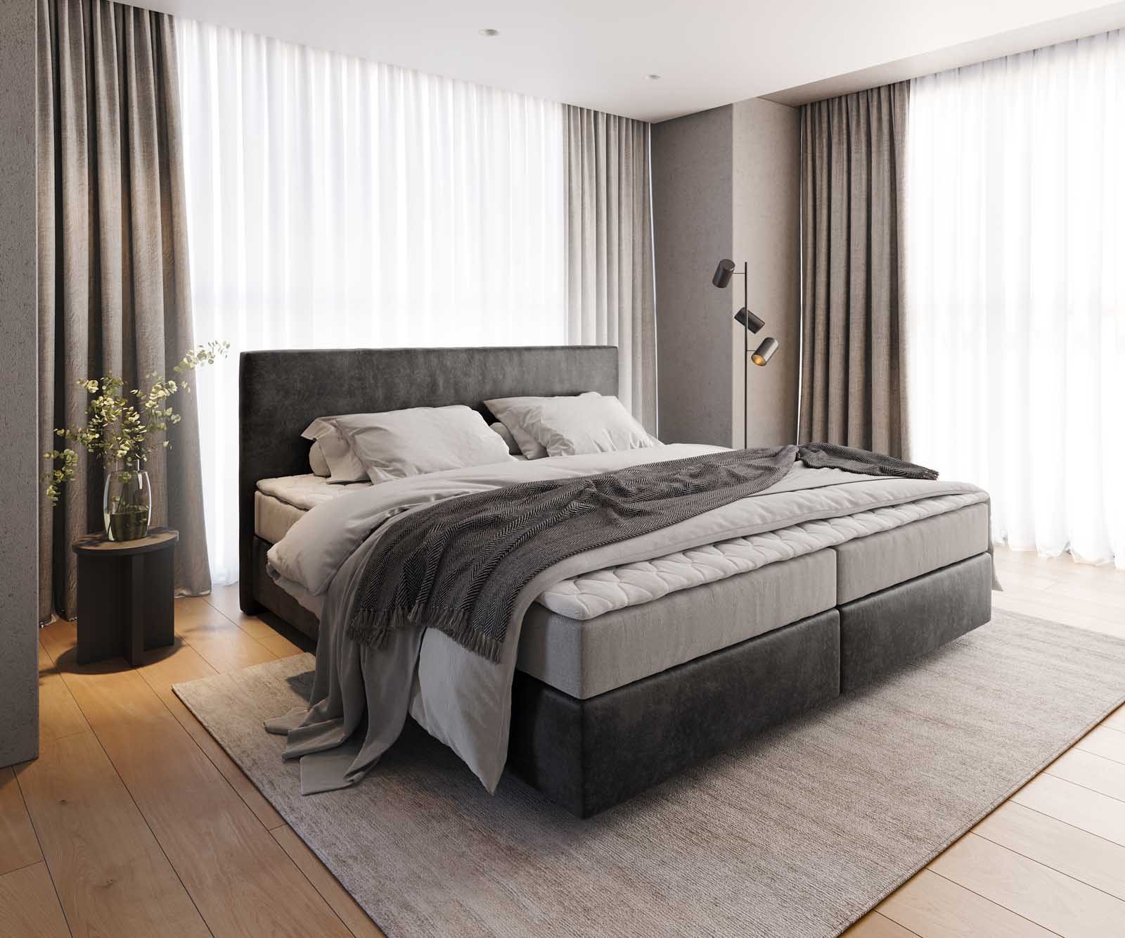 DELIFE Boxspringbett Dream-Well, Mikrofaser, Anthrazit Vintage/grau, Gr. 200 cm x 200 cm, Liegefläche 200 cm x 200 cm