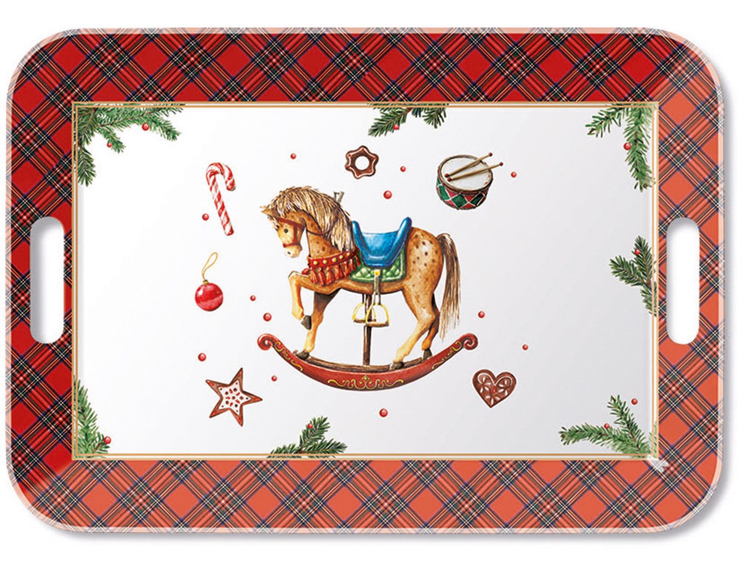 Ambiente® Tablett Classic rocking horse, Melamin, (1-tlg., 1-teilig), Serviertablett Küchentablett mit Griffen 33x47x2,5cm aus Melamin