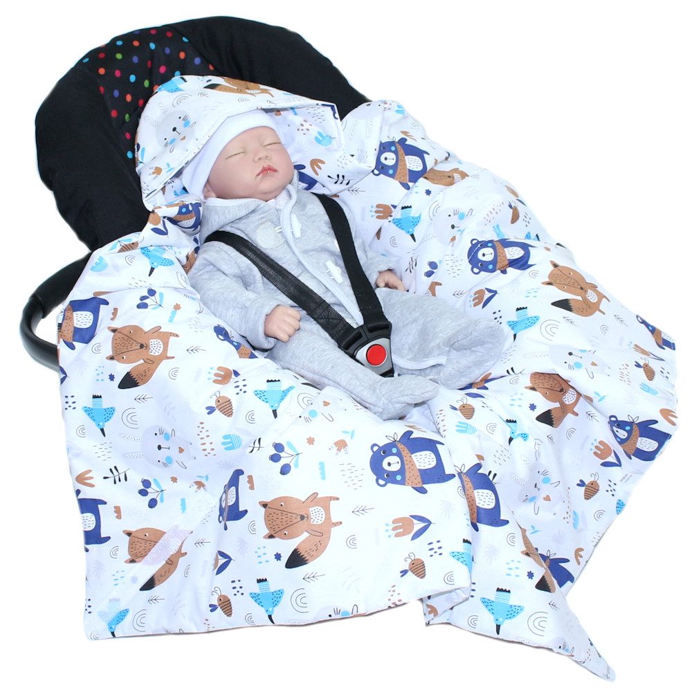 Einschlagdecke Baby Decke Baumwolle mit Kapuze für Babyschale Kindersitz