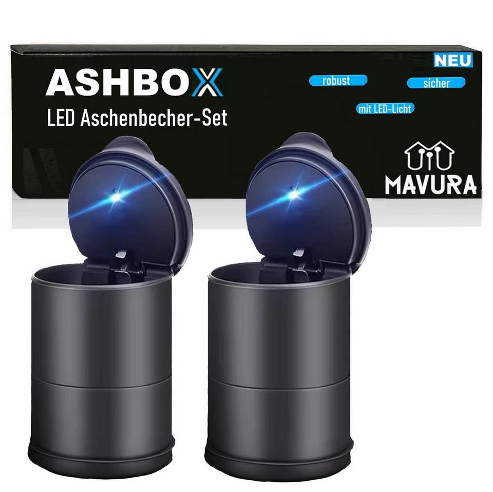 MAVURA Aschenbecher ASHBOX Auto LED Aschenbecher mit Deckel LED