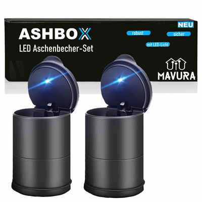 MAVURA Попільнички ASHBOX Auto LED Попільнички mit Deckel LED-Licht für Getränkehalter, Universal Selbstlöschend Sturmaschenbecher Windaschenbecher [2er Set]