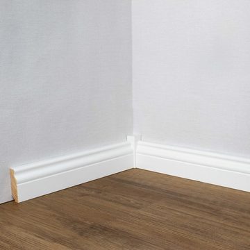 PROVISTON Sockelleiste Massivholz, 19 x 60 x 2500 mm, Weiß, Fußleiste Berliner Profil